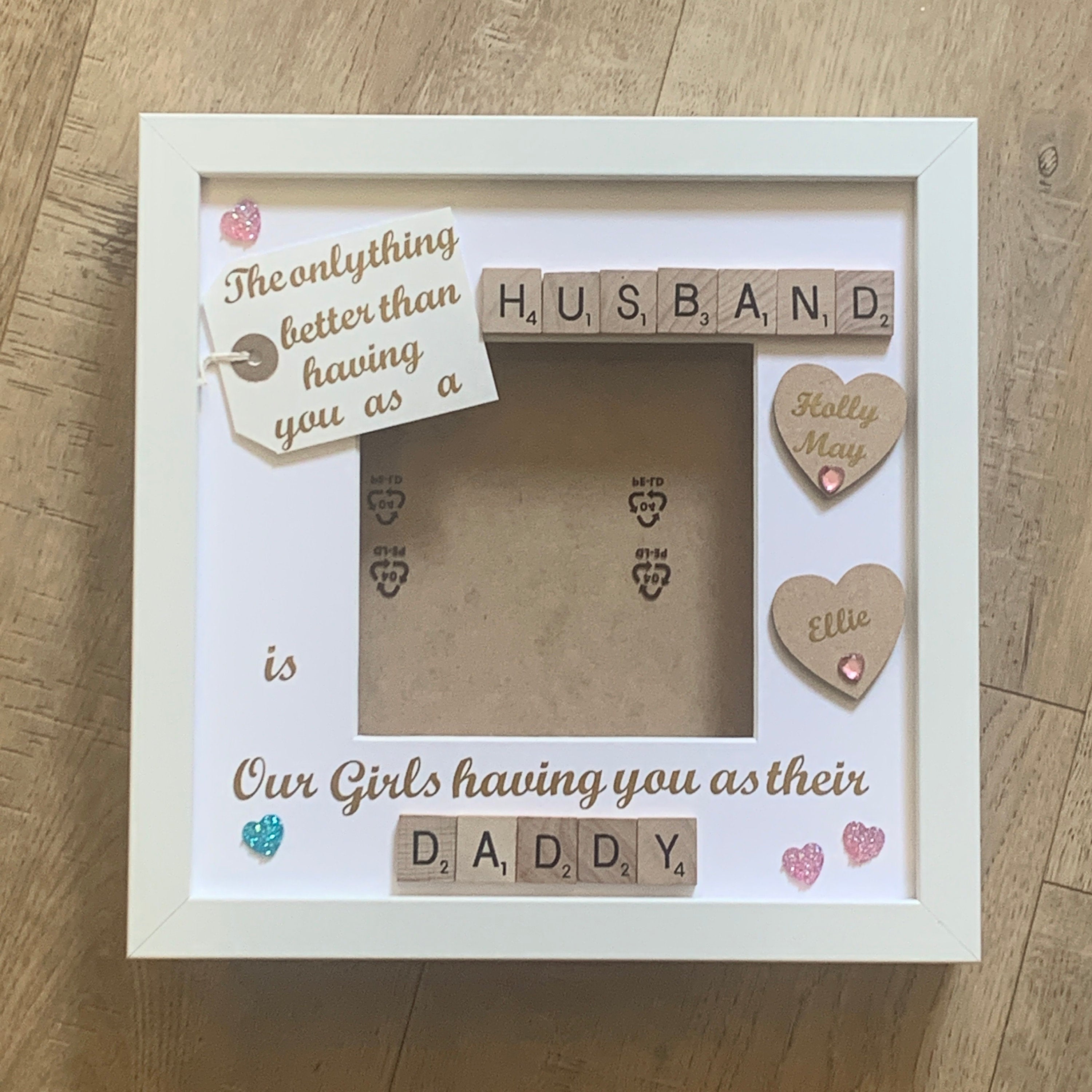 Husband to Daddy Letter Tile Box Photo Frame | Personalised with Names.