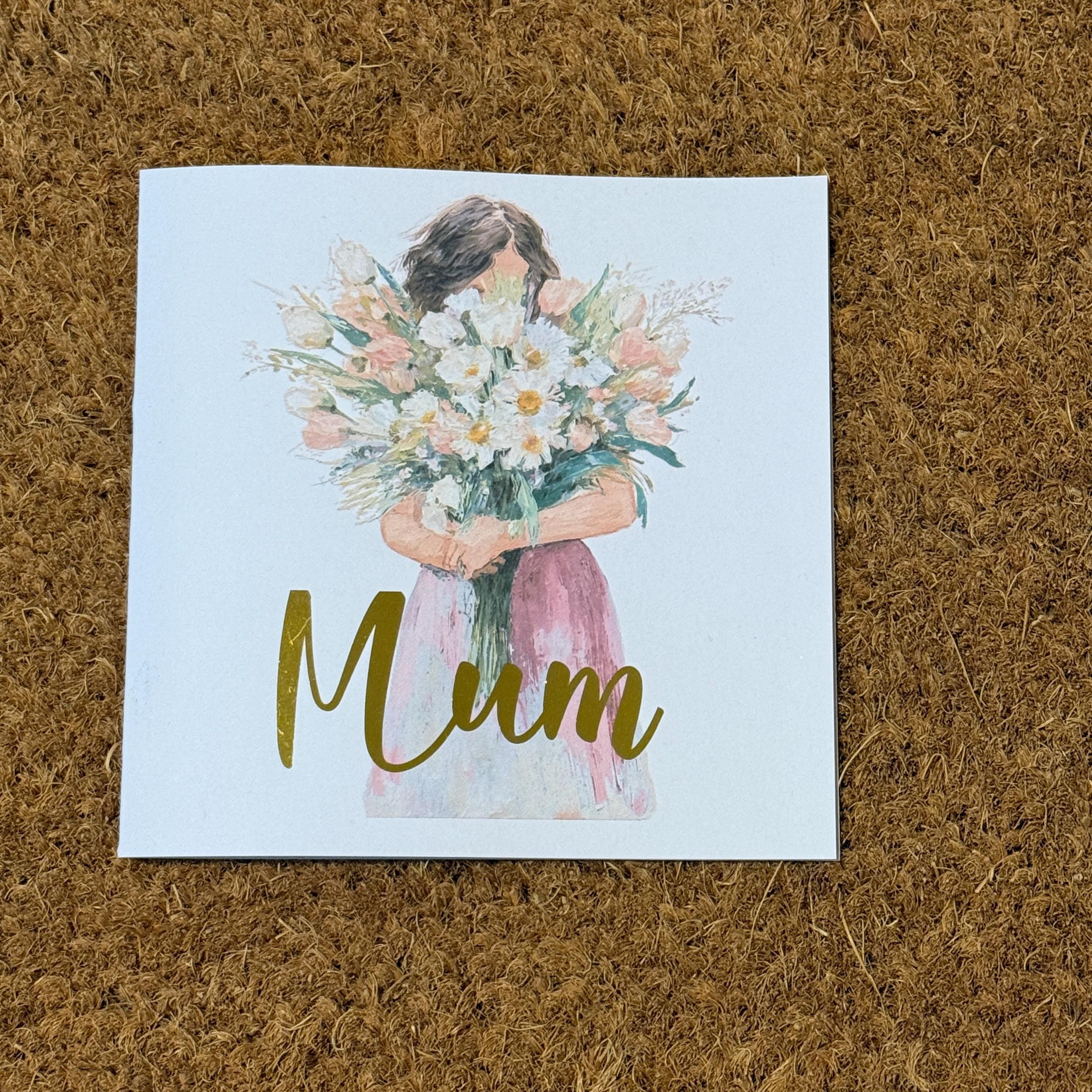 Foiled Mum Card | Watercolour Floral Woman Illustration | Birthday, Mother's Day (6x6 Inch)