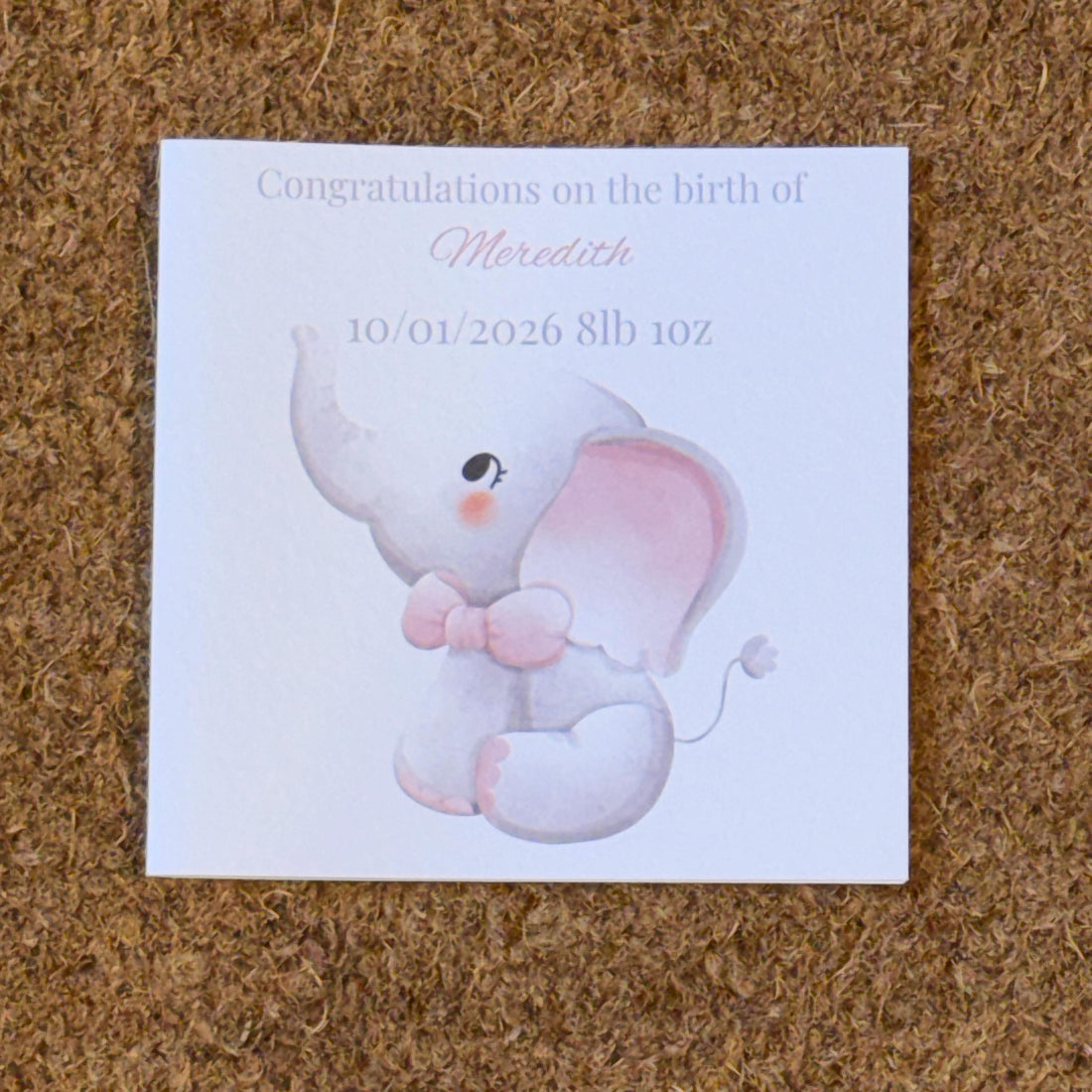 New Baby Elephant Card | Personalised Newborn Congratulations (6x6 inch)