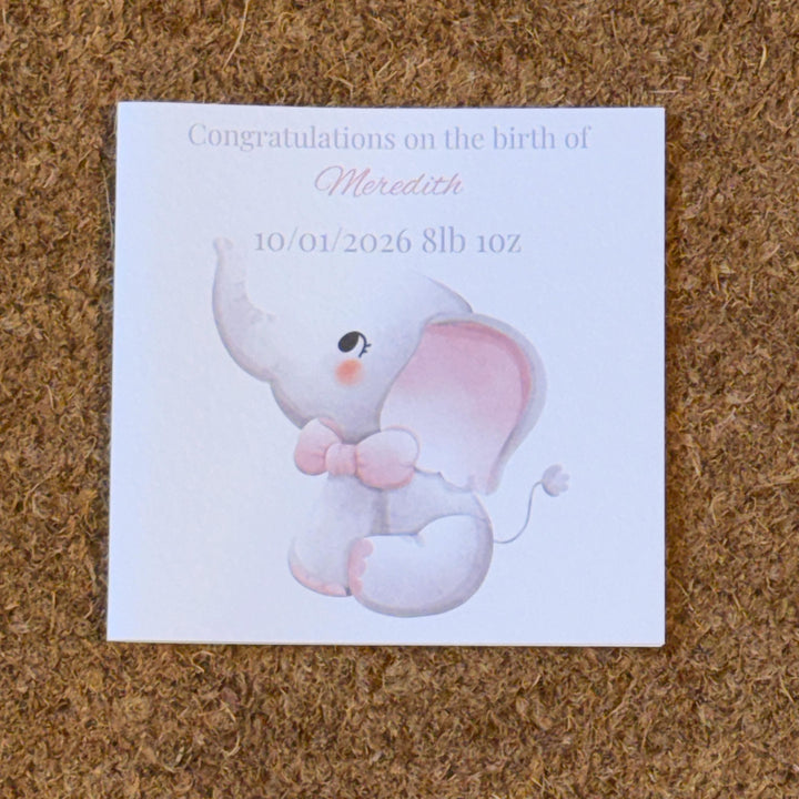 New Baby Elephant Card | Personalised Newborn Congratulations (6x6 inch)