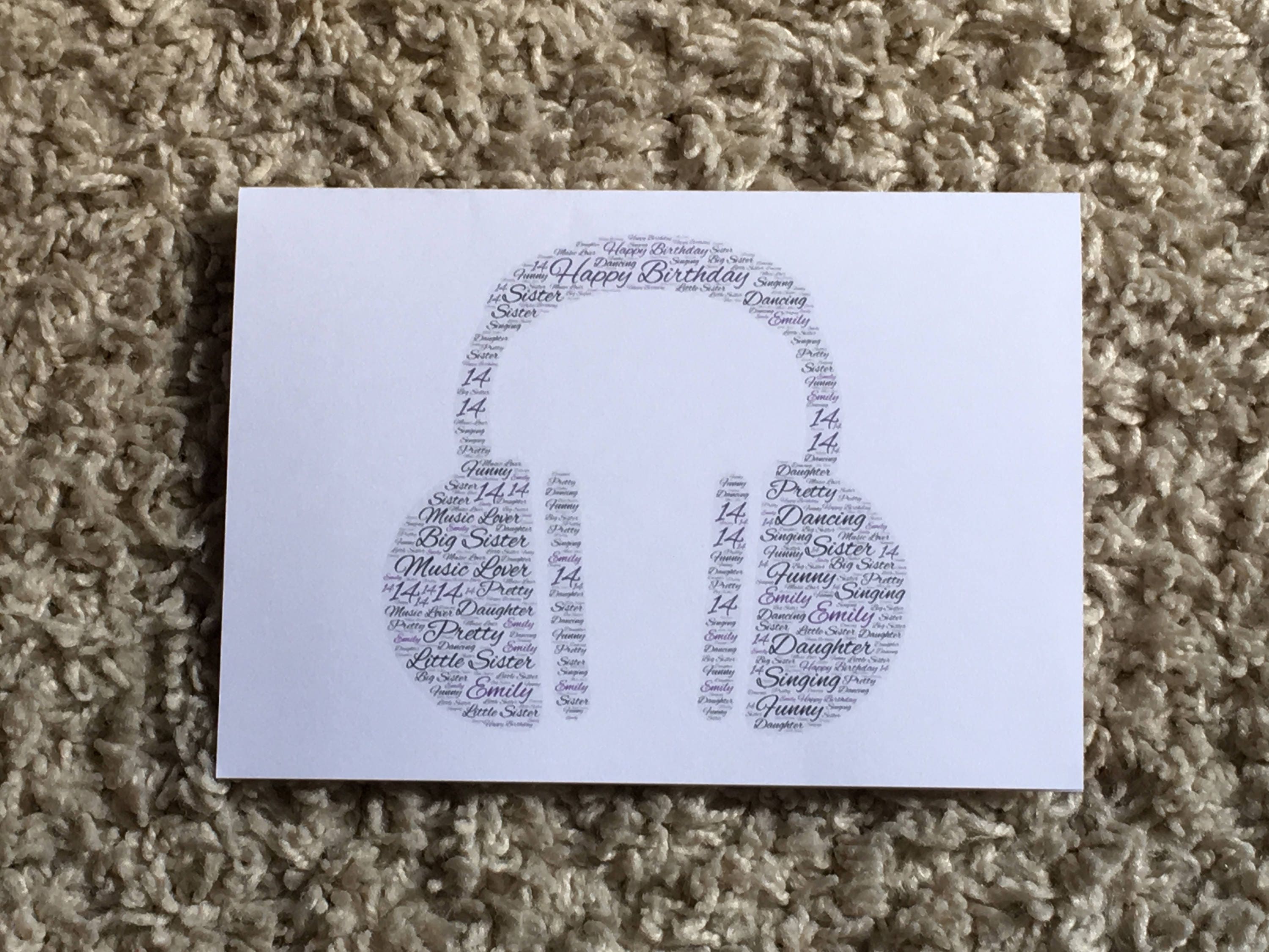 Word Art Birthday Card | Typography Word Cloud | Personalised with your choice of shape, words and colour.