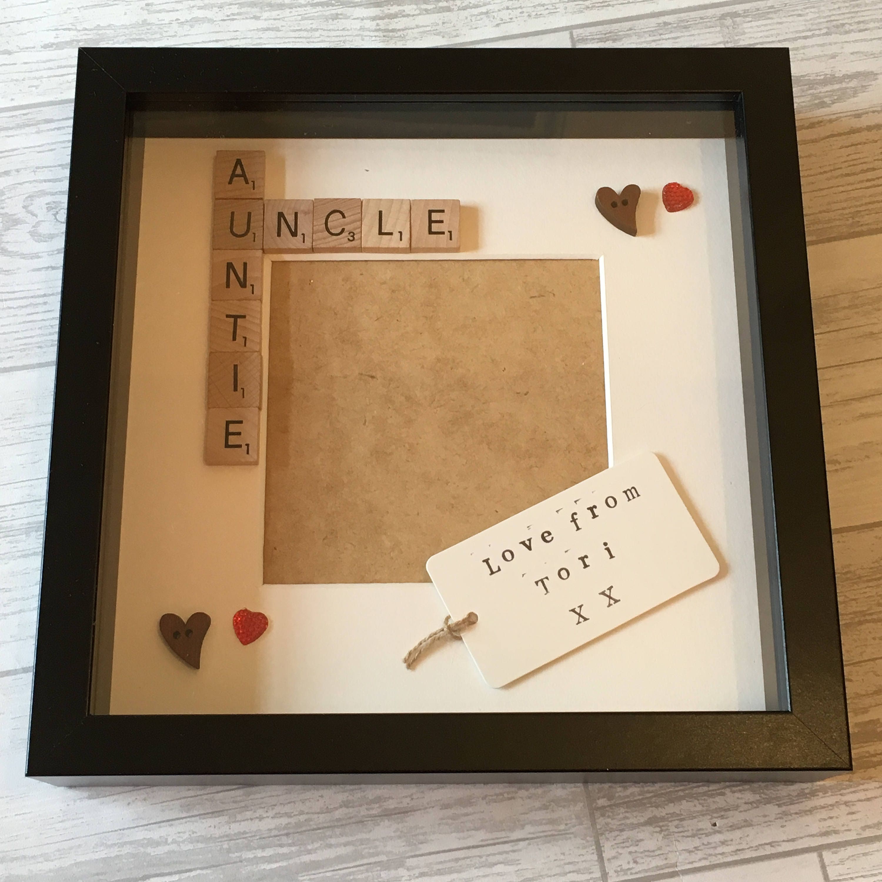 Auntie Uncle Letter Tile Photo Frame - Personalised message - Choice of colours