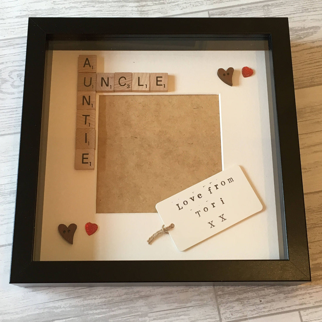 Auntie Uncle Letter Tile Photo Frame - Personalised message - Choice of colours