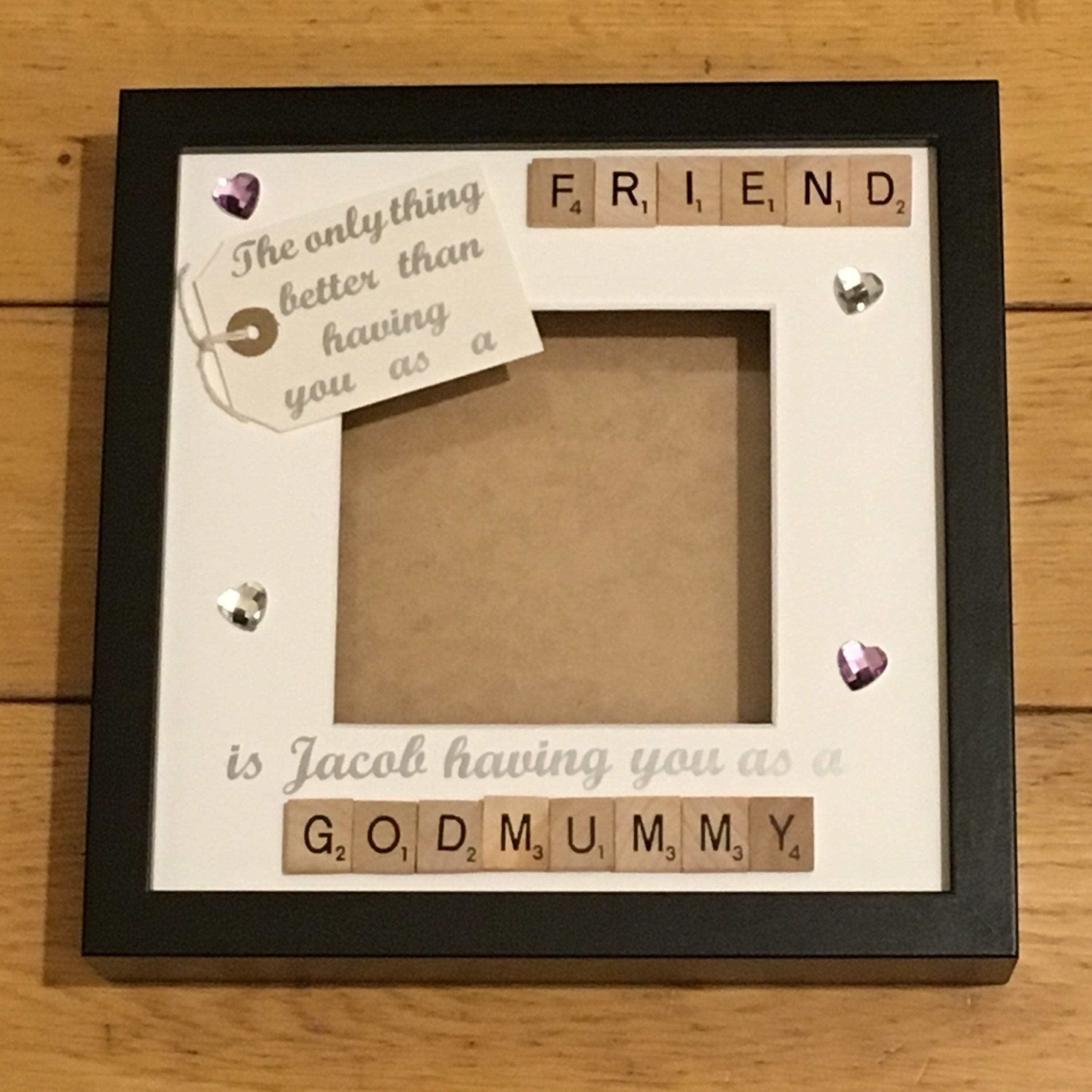 Friend to Godmother Scrabble Art Photo Frame | Personalised Godparent Gift