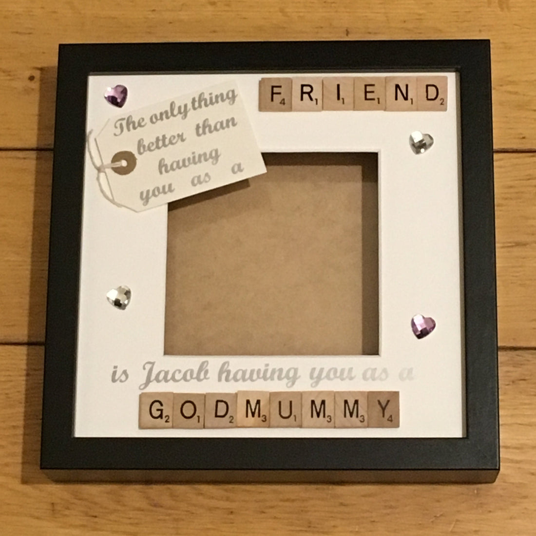 Friend to Godmother Scrabble Art Photo Frame | Personalised Godparent Gift