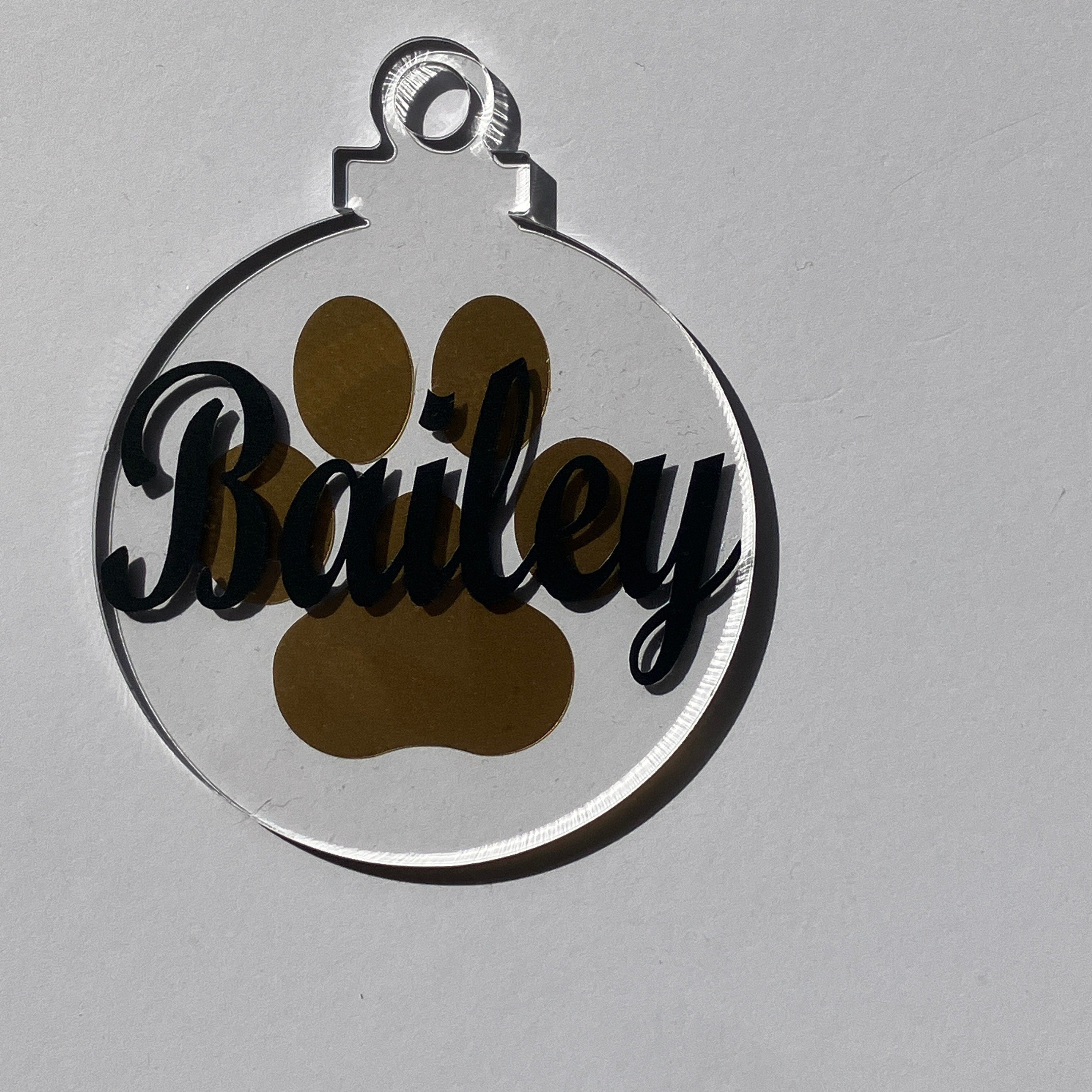 Pet Name Christmas Bauble - Acrylic Paw Print Ornament - Personalised
