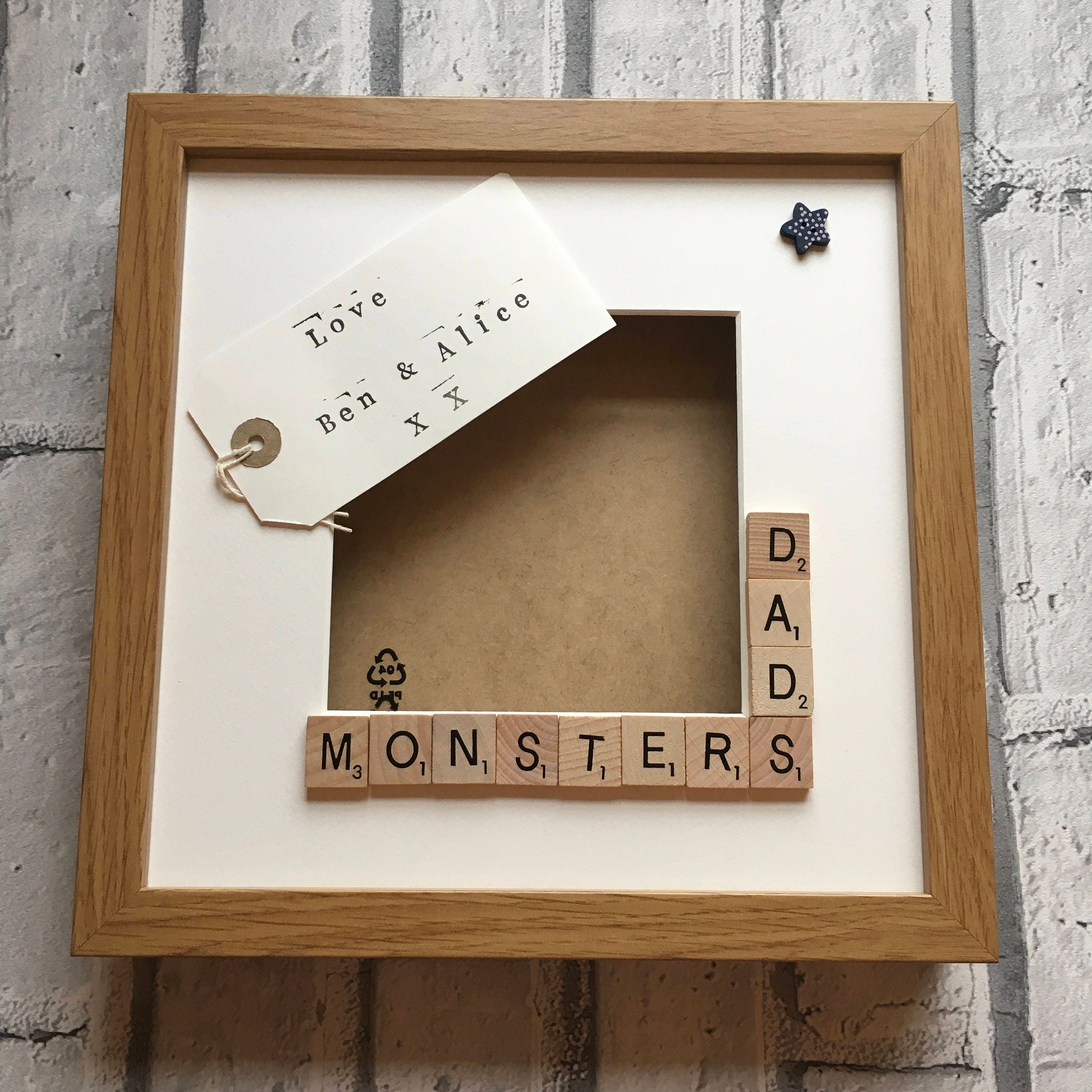 Personalised Scrabble Art Frame, Daddy's Angels, Stars, Monsters