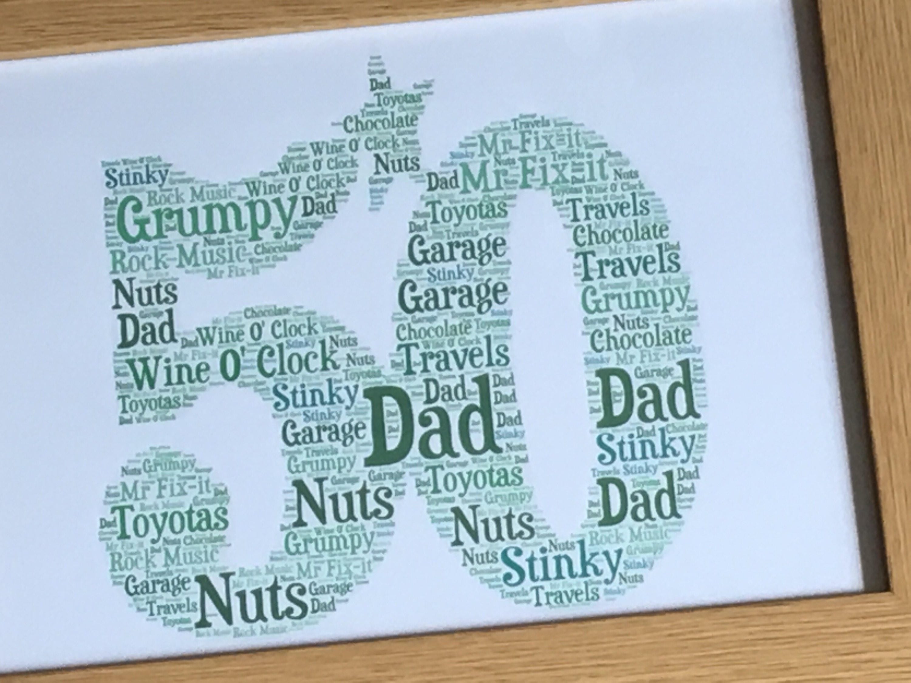 Birthday Age Number Word Art Print | Framed A4 | Personalised with your words.