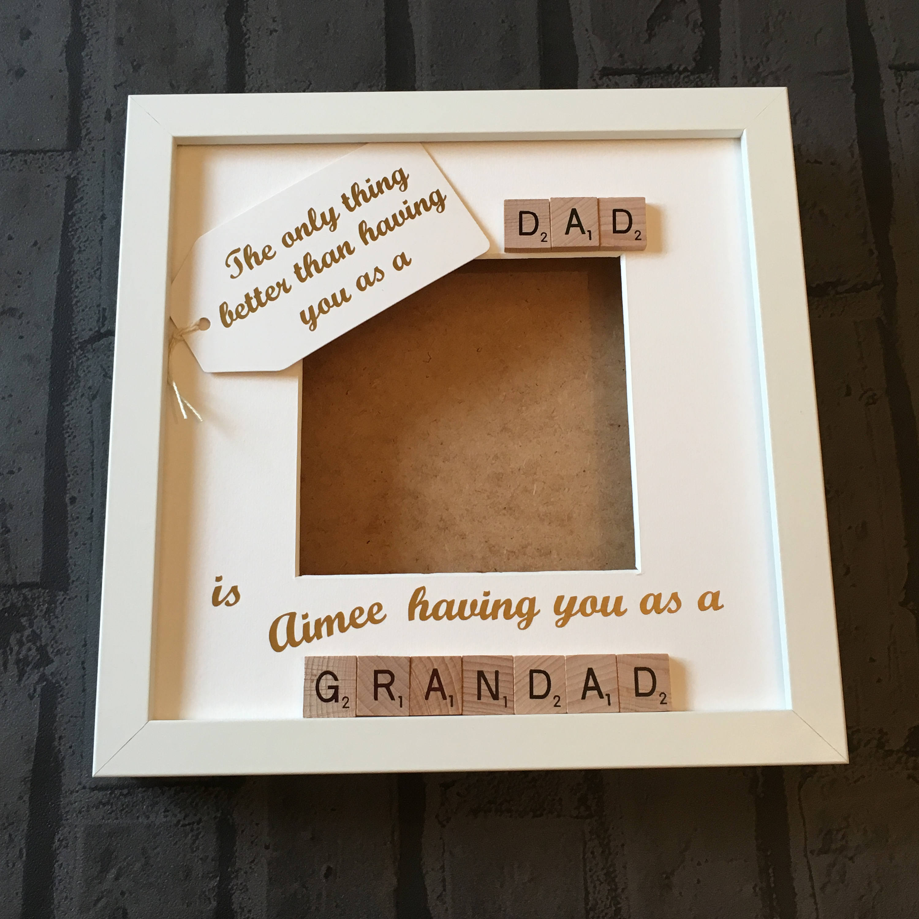 Dad to Grandad Personalised Letter Tile Photo Frame - Celebrating Dad and Grandad