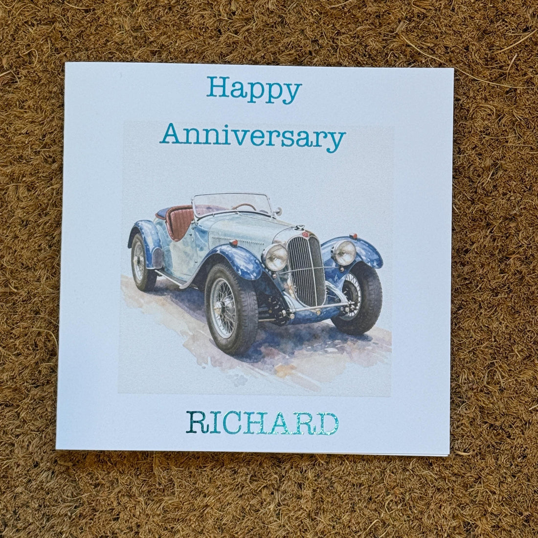 Watercolour Style Classic Car Birthday Card | Personalised Foiled Message, 6x6 inches