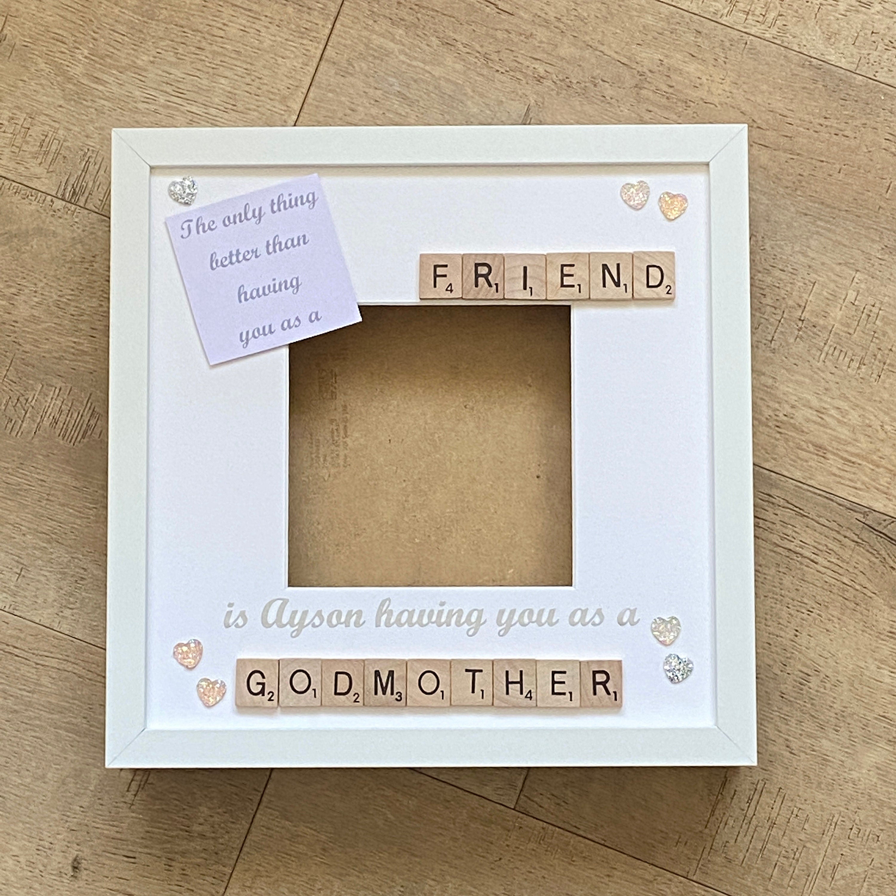 Godmother Scrabble Art Photo Frame | Godparent Gift | Personalised with Name
