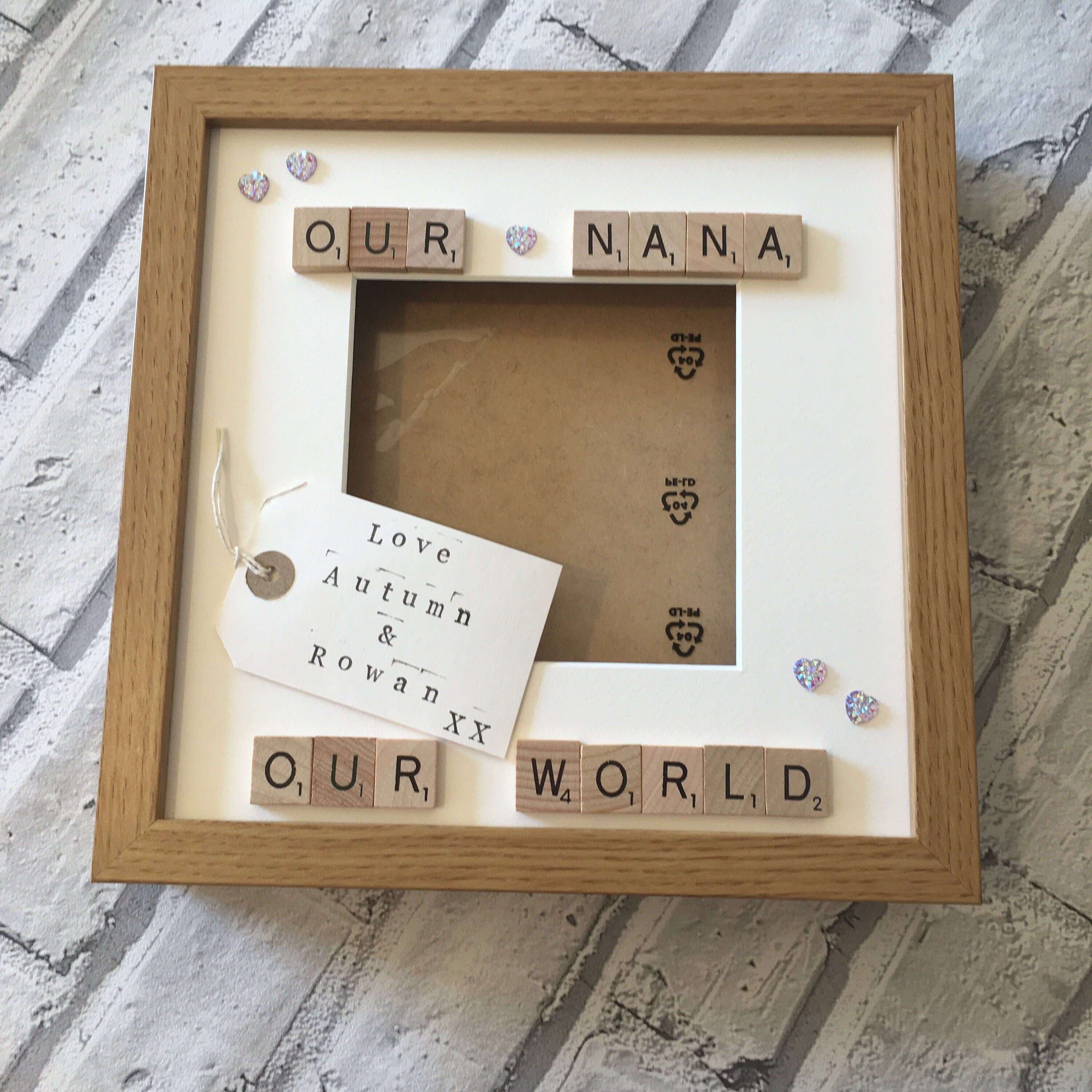 Our World, Nana, Grandma, Personalised Scrabble Art Photo Frame,
