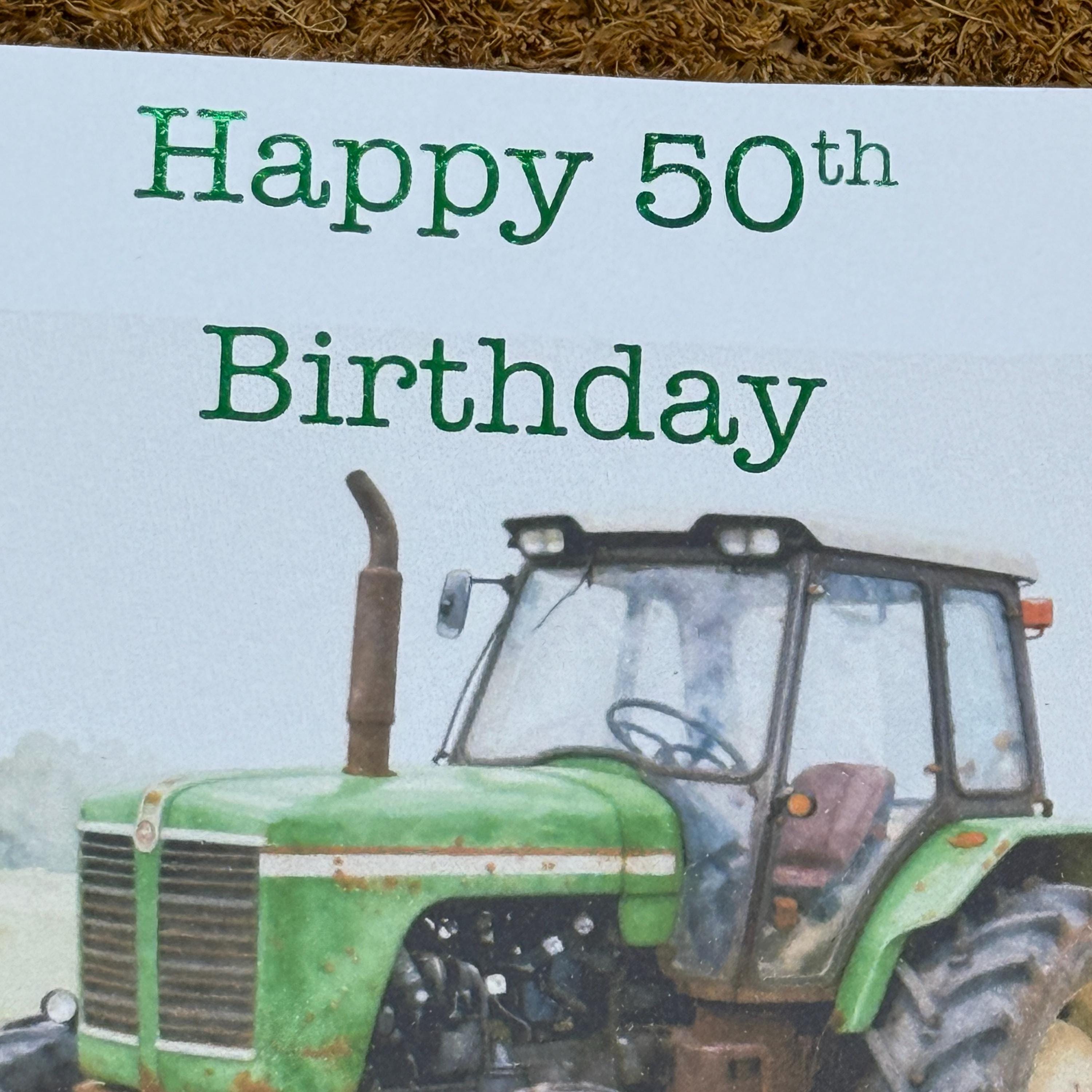 Vintage Green Tractor Birthday or Fathers Day Card | Watercolour Style with Personalised  Foiled Message