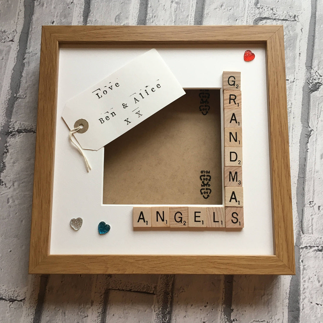 Nanny's Angels, Monsters or Stars Letter Tile Photo Frame - With personalised message inside.