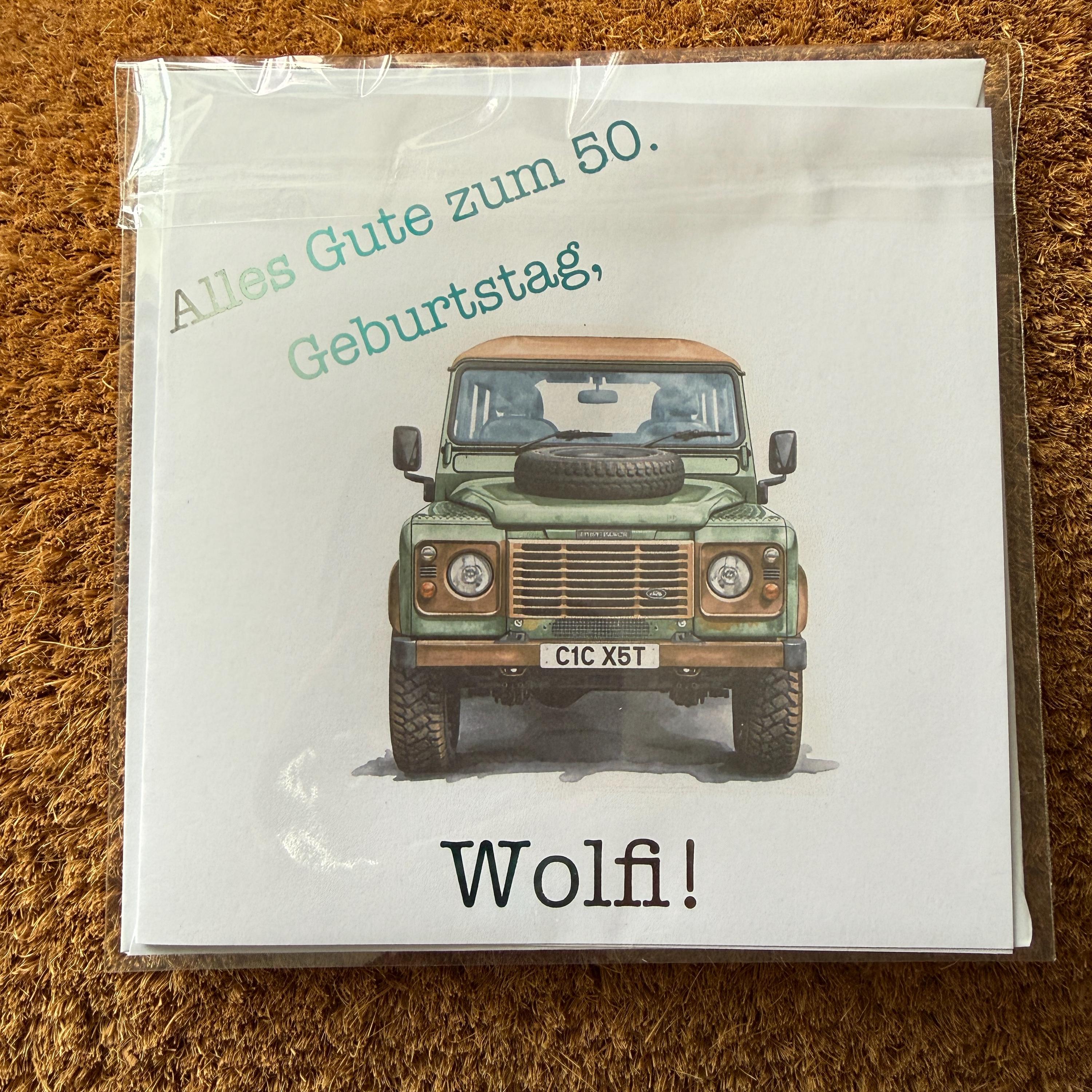 Land Rover Defender Birthday Card | Watercolour Style with Personalised Foil Details.