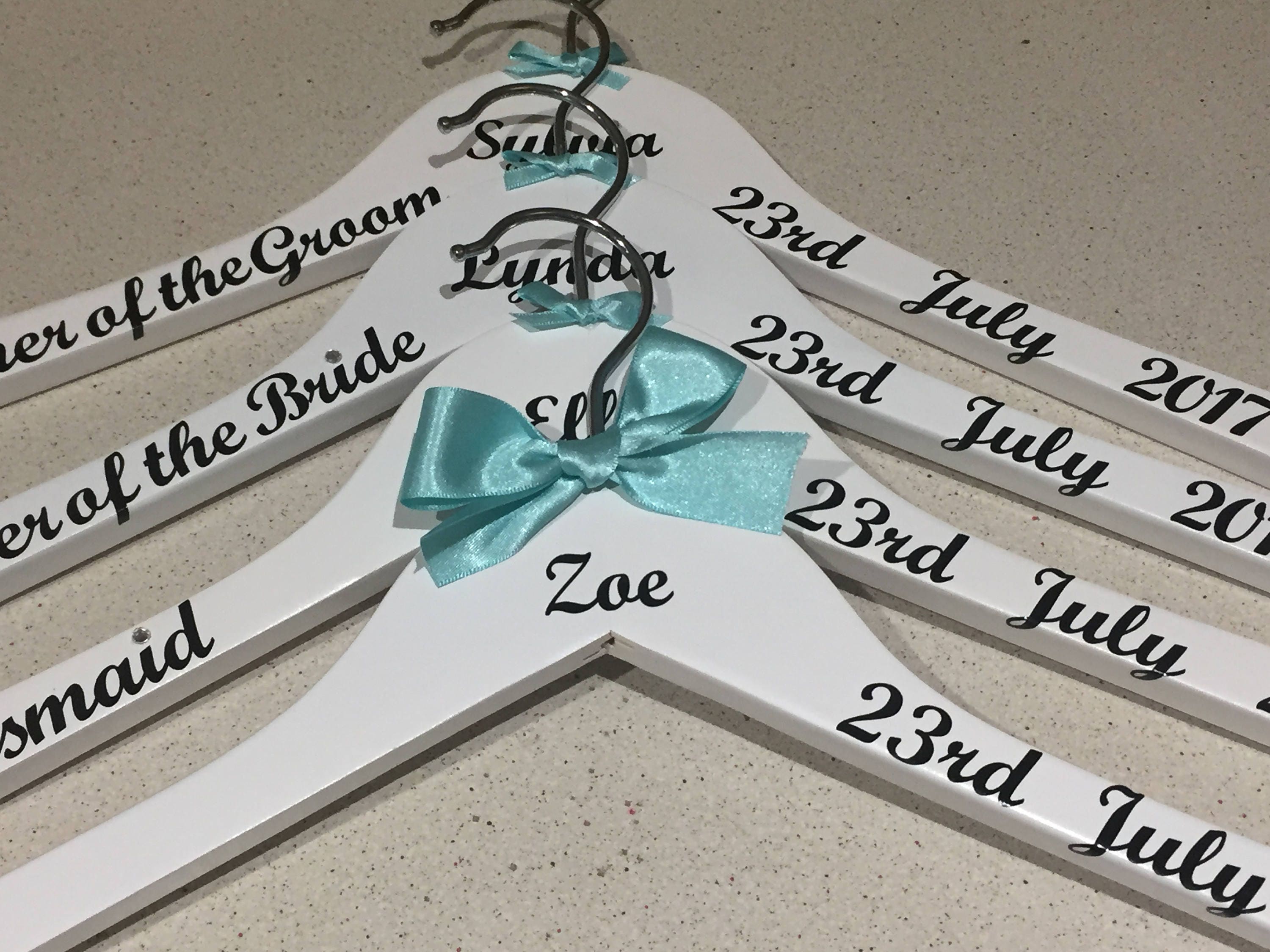Customised Wedding hangers - Set of 7 - Bridal Party Outfit Organisers - Personalised