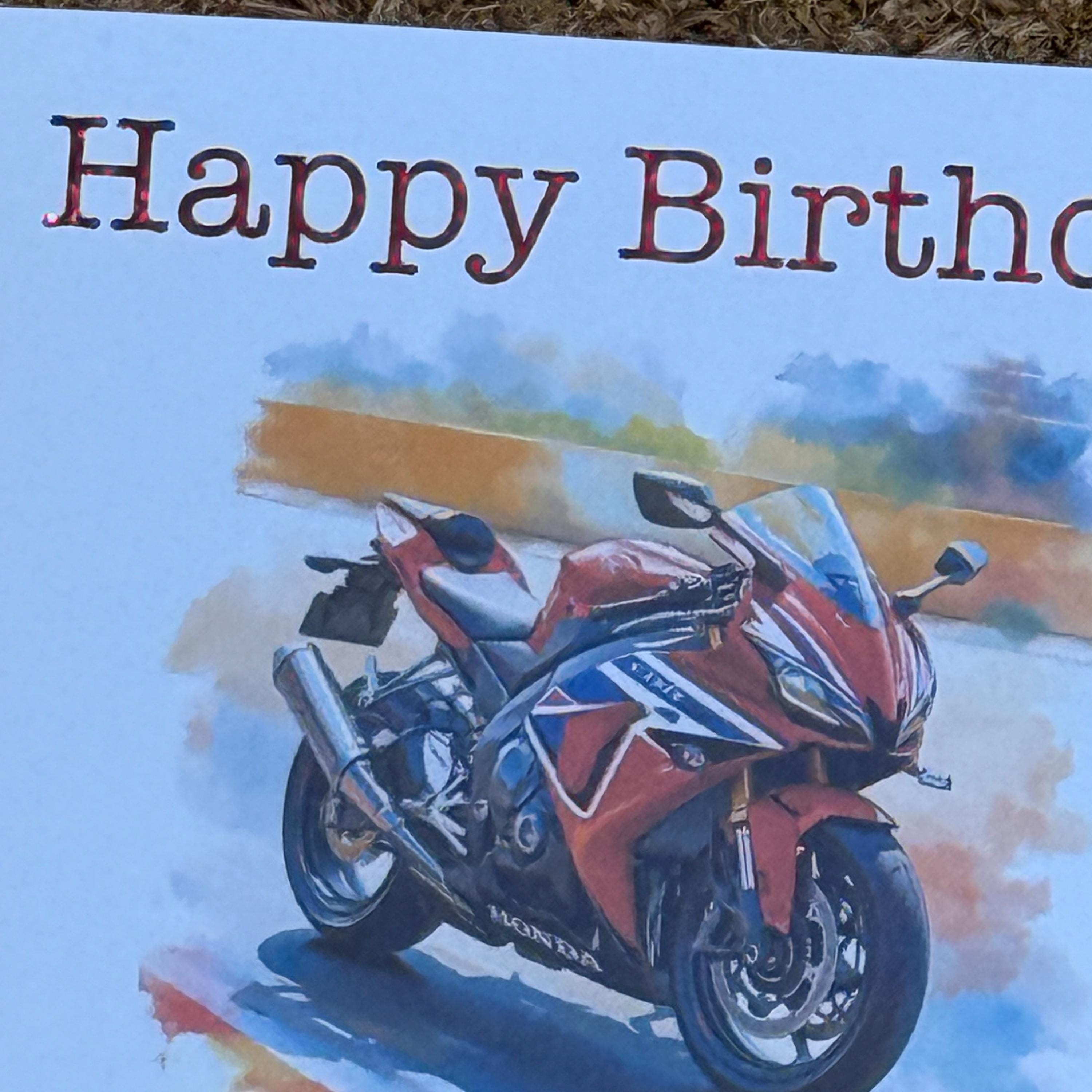 Honda CBR1000RR-R Fireblade Watercolour Style Card | Personalised Foiled Message | 6x6 Biker Card