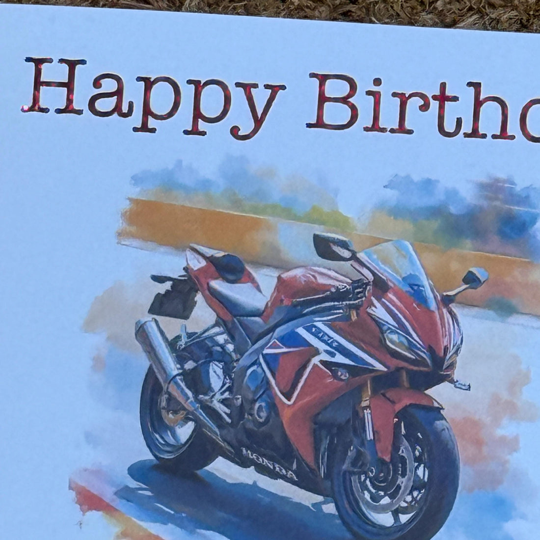 Honda CBR1000RR-R Fireblade Watercolour Style Card | Personalised Foiled Message | 6x6 Biker Card