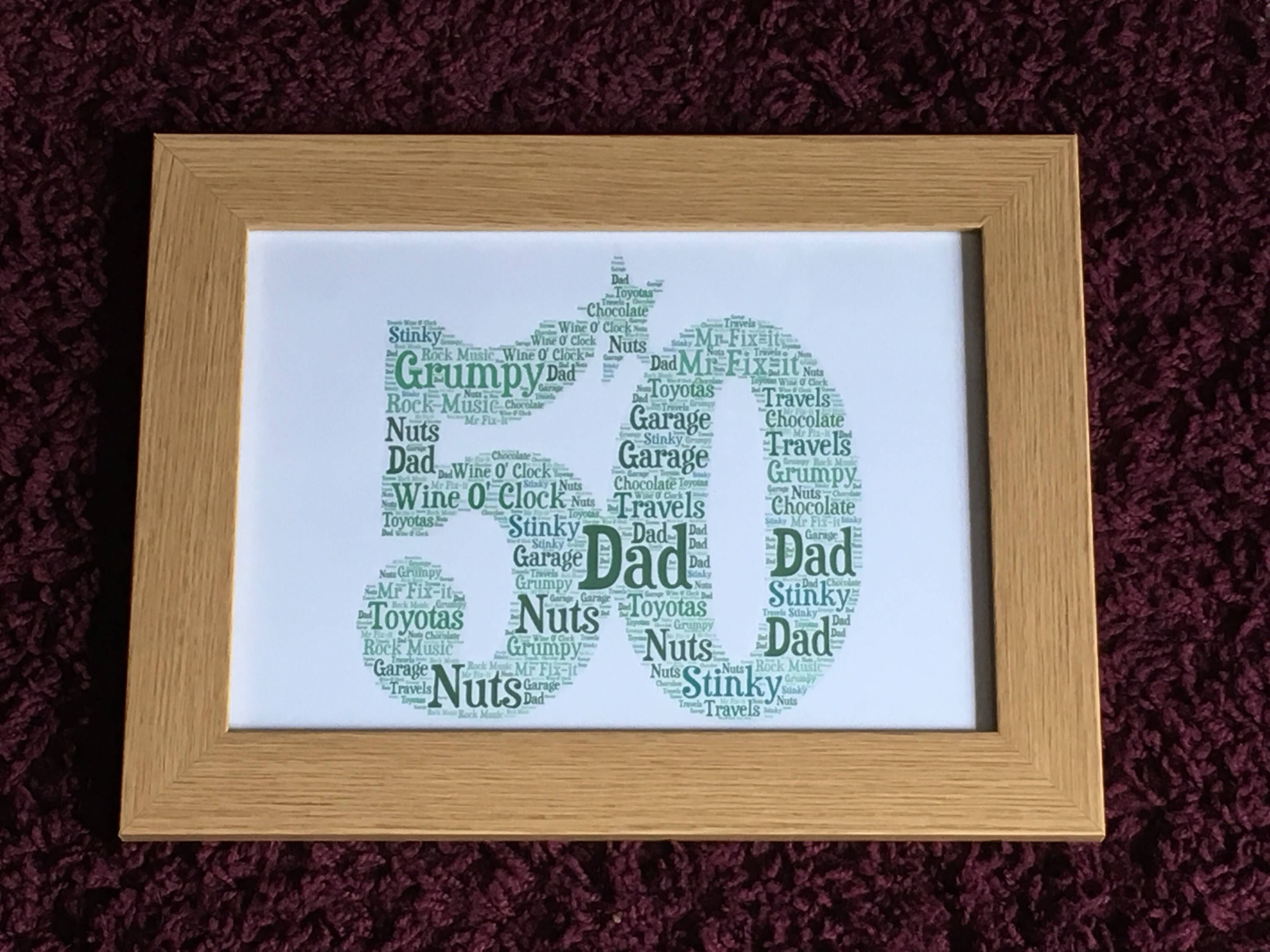 Birthday Age Number Word Art Print | Framed A4 | Personalised with your words.
