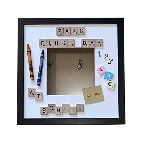 First Day at School Personalised Letter Tile Photo Box Frame | Custom School Keepsake Gift