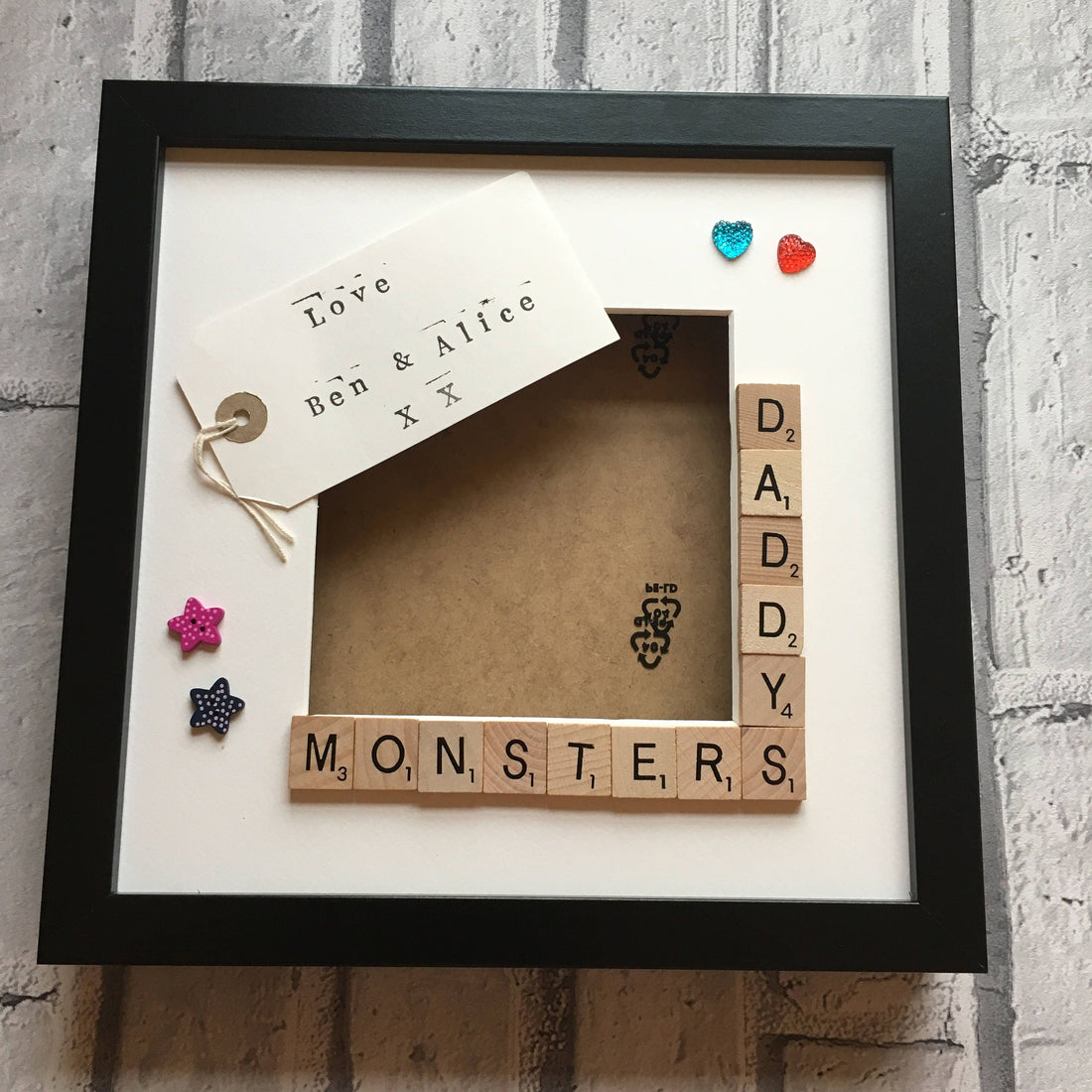 Personalised Scrabble Art Frame, Daddy's Angels, Stars, Monsters