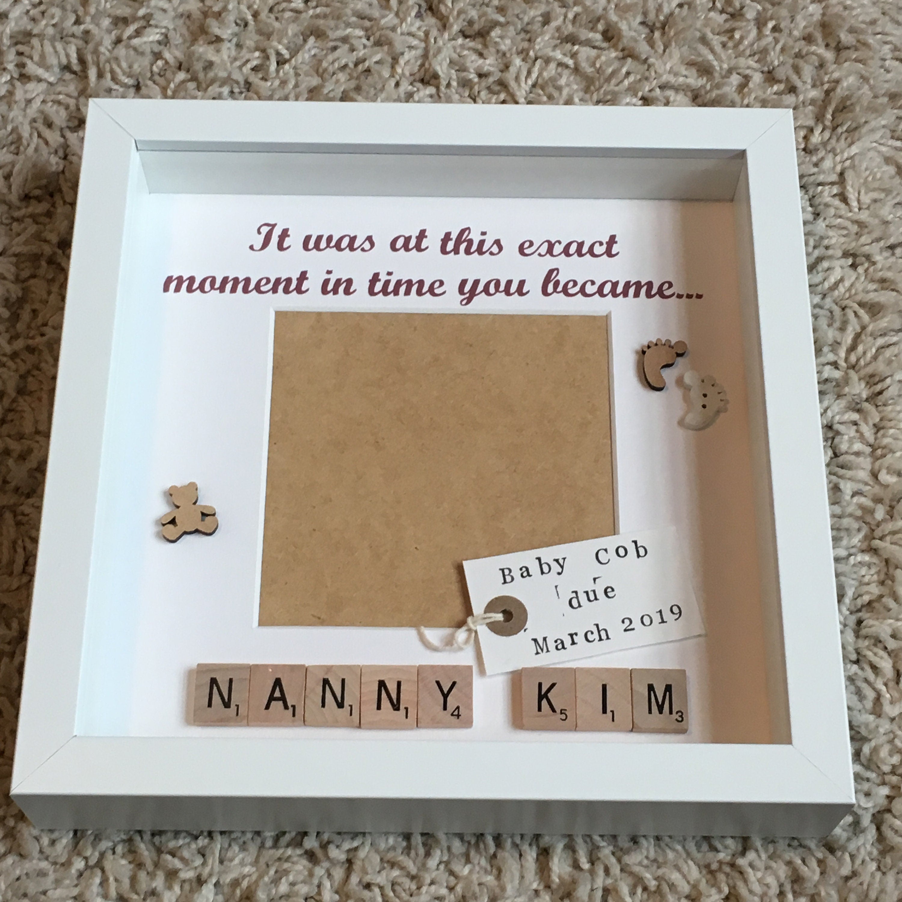 Exact Moment Pregnancy Announcement Personalised Scrabble Frame, New Baby Photo Frame