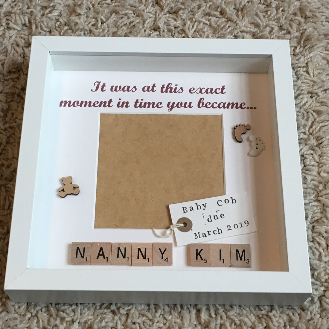 Exact Moment Pregnancy Announcement Personalised Scrabble Frame, New Baby Photo Frame