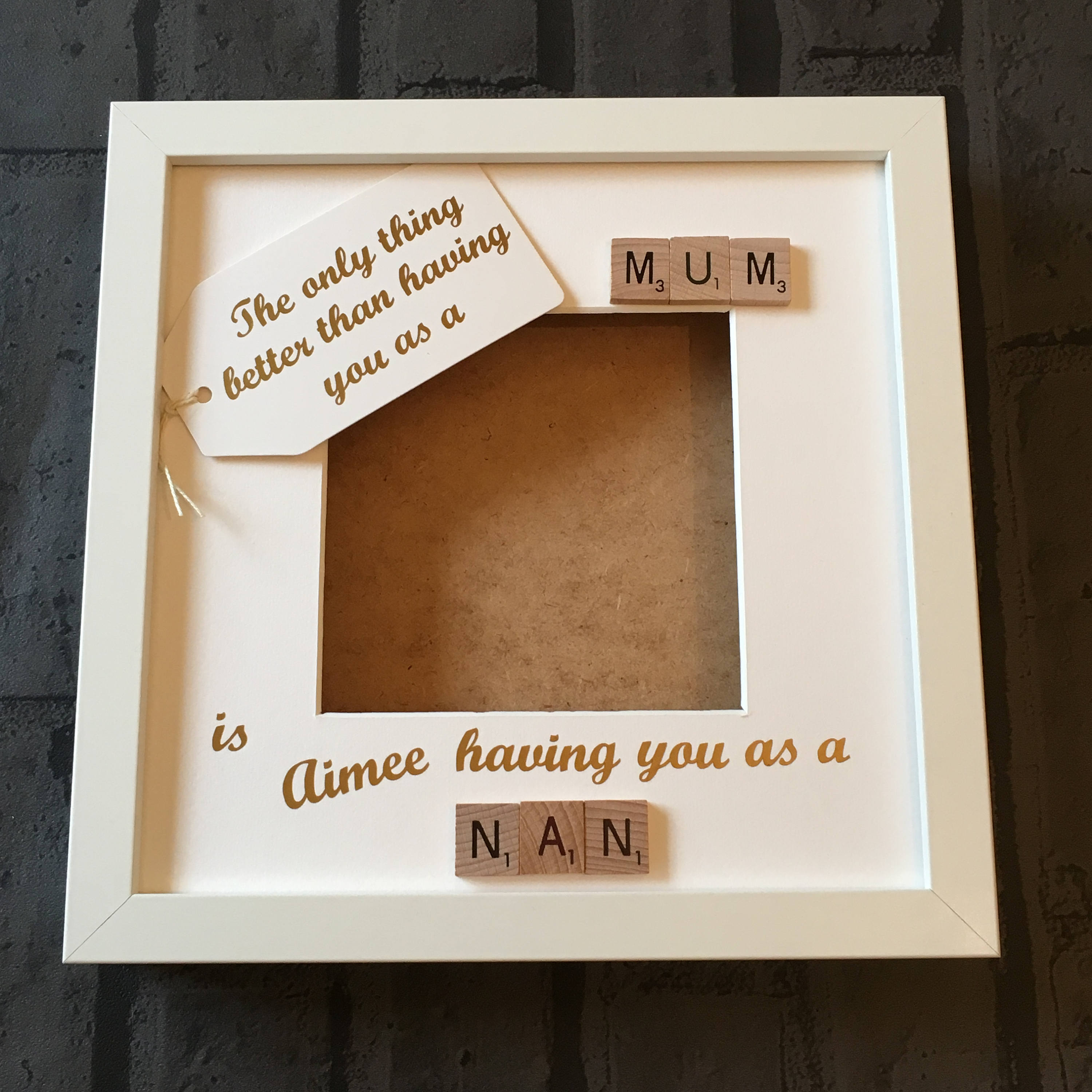 Mum to Nanny Personalised Scrabble Art Photo Frame, Gift for Mum