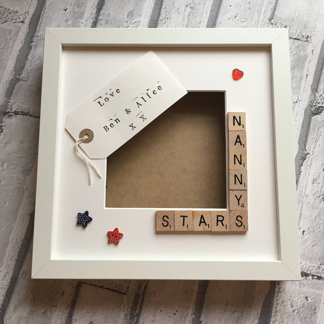 Nanny's Stars, Grandma's stars Scrabble Art Frame, Photo Gift. Grandparent present.