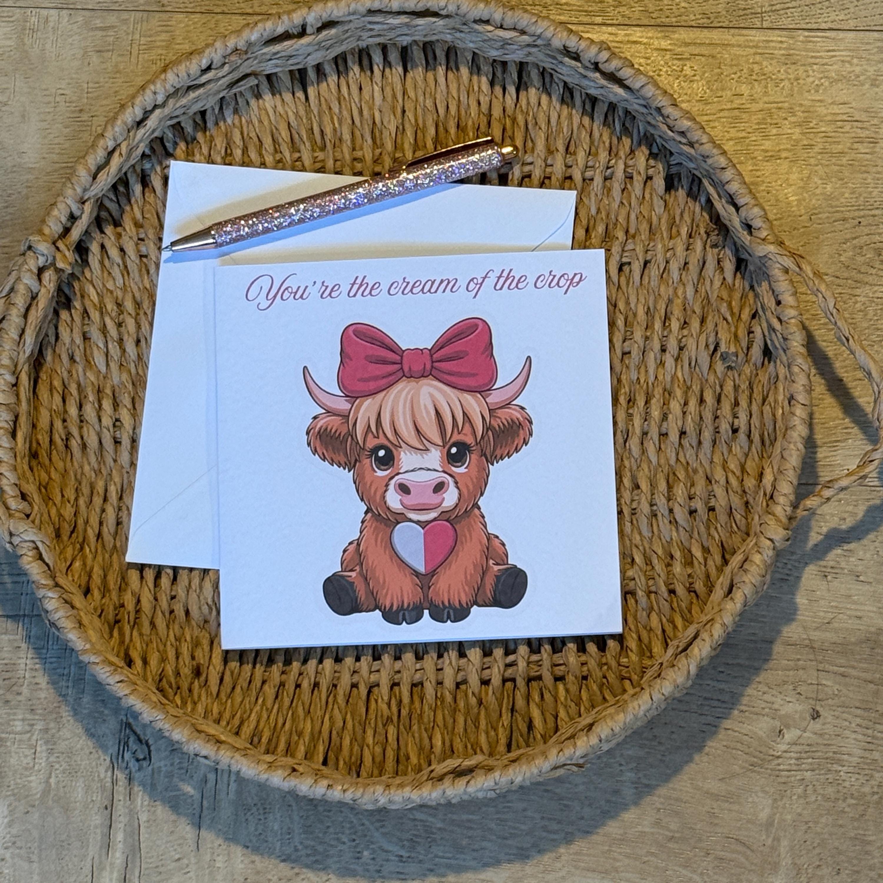 Highland Cow Valentine's Day Card - Cream of the Crop, Animal