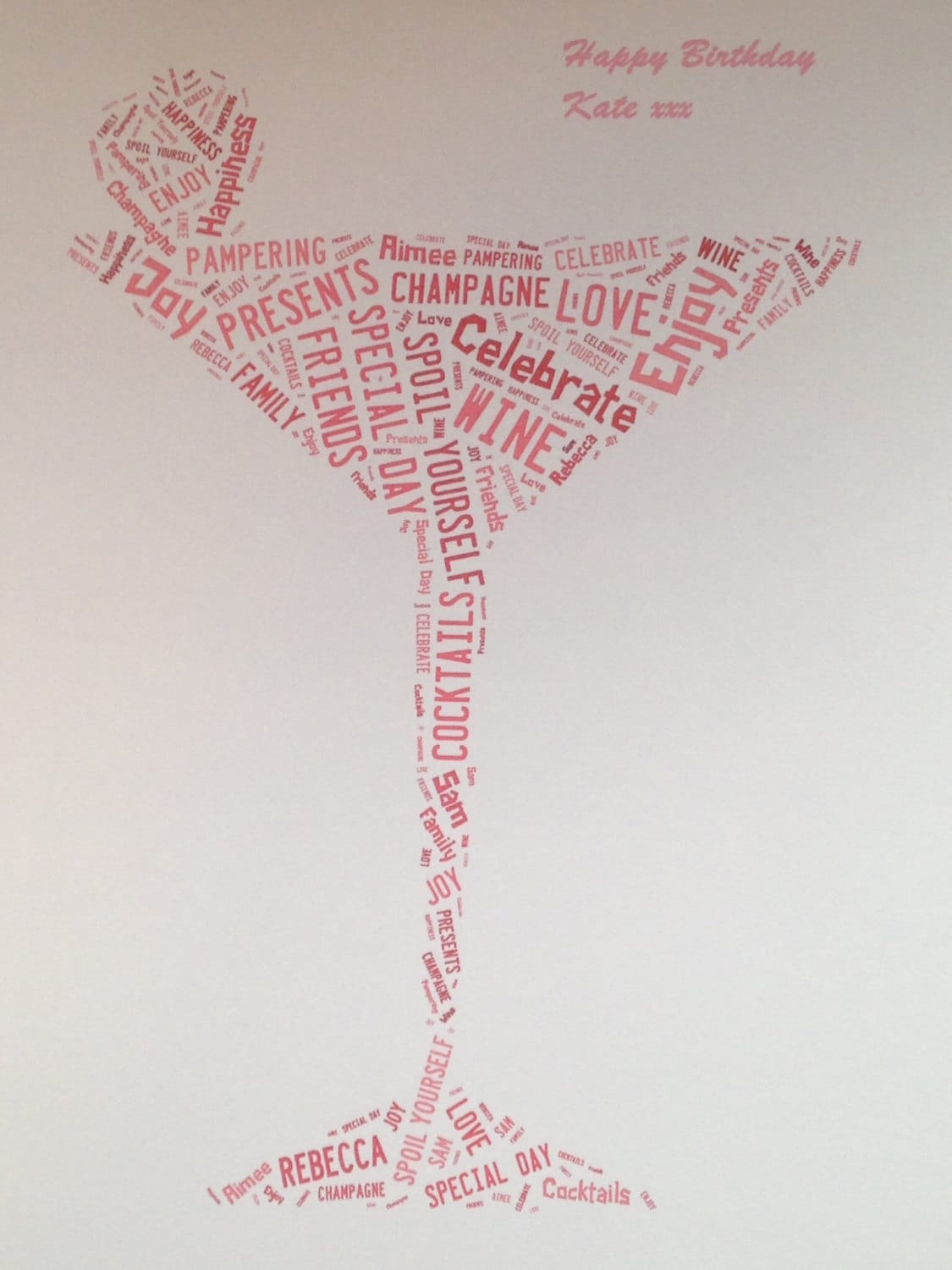 Word Cloud Card - Personalised with your words and shape choice.Custom  Shape. A5/A4