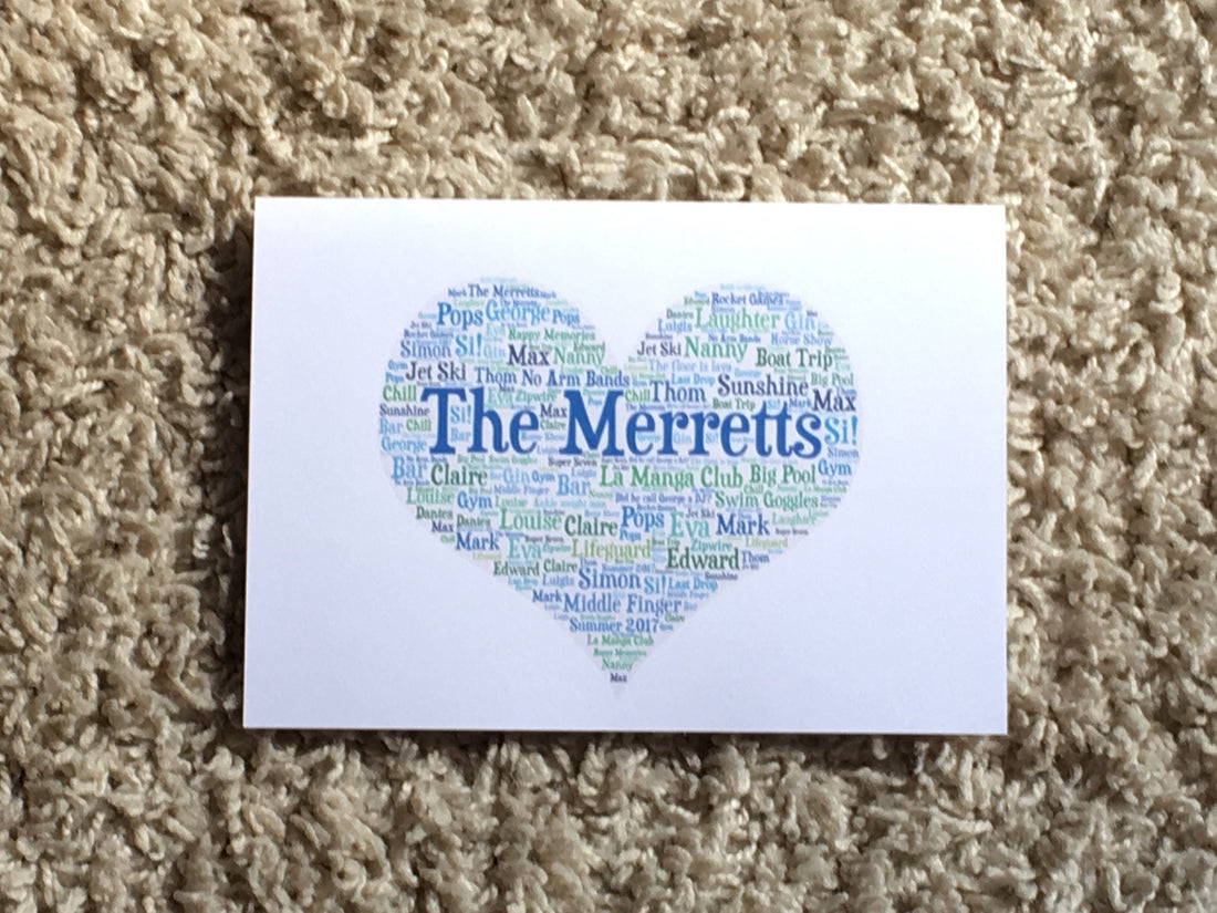 Customised Word Art Card - Your choice of shape, words and colours to create a unique card.