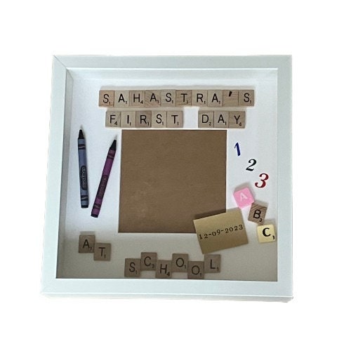 First Day at School Personalised Letter Tile Photo Box Frame | Custom School Keepsake Gift