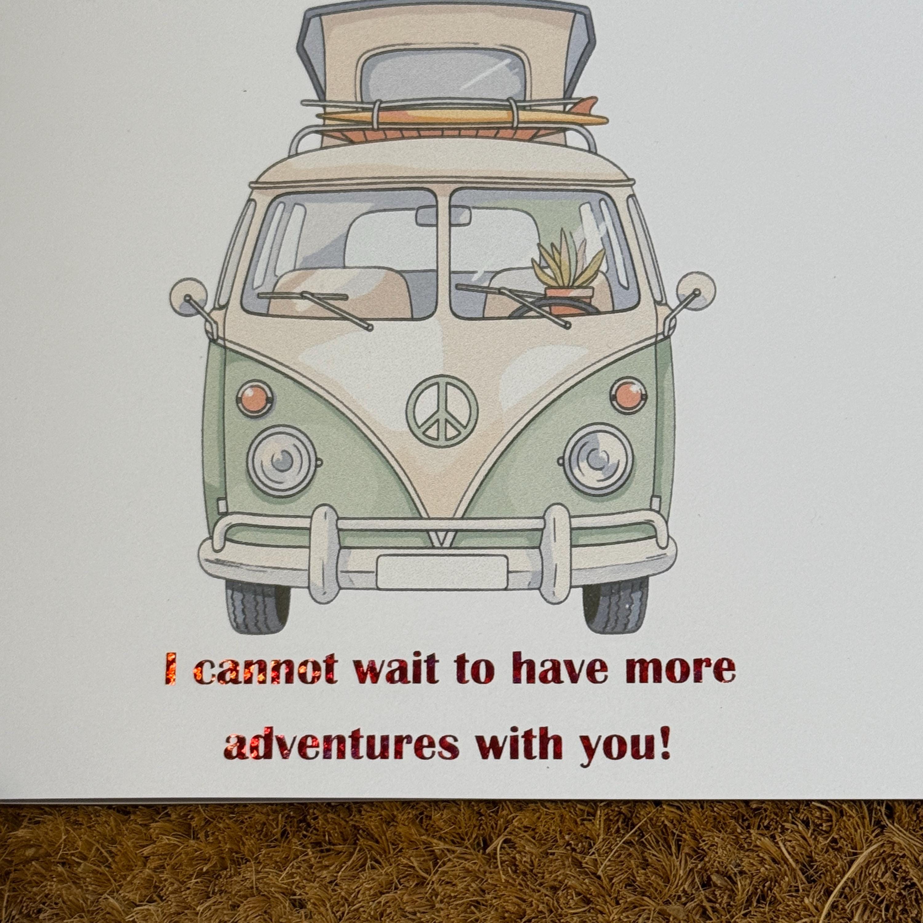 Campervan Birthday Card | Watercolour Van | Personalised Foiled Message | 6x6 Travel Birthday