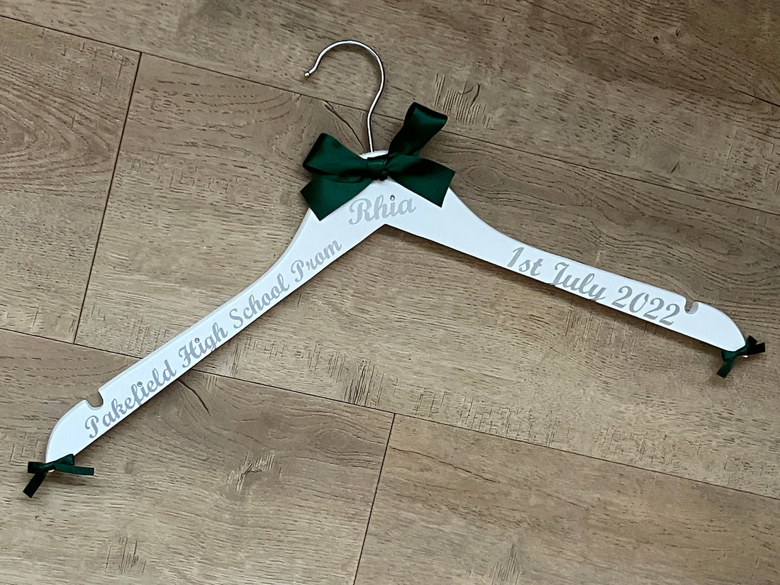 Prom Outfit Hanger - Personalised Keepsake - Name, date and school.