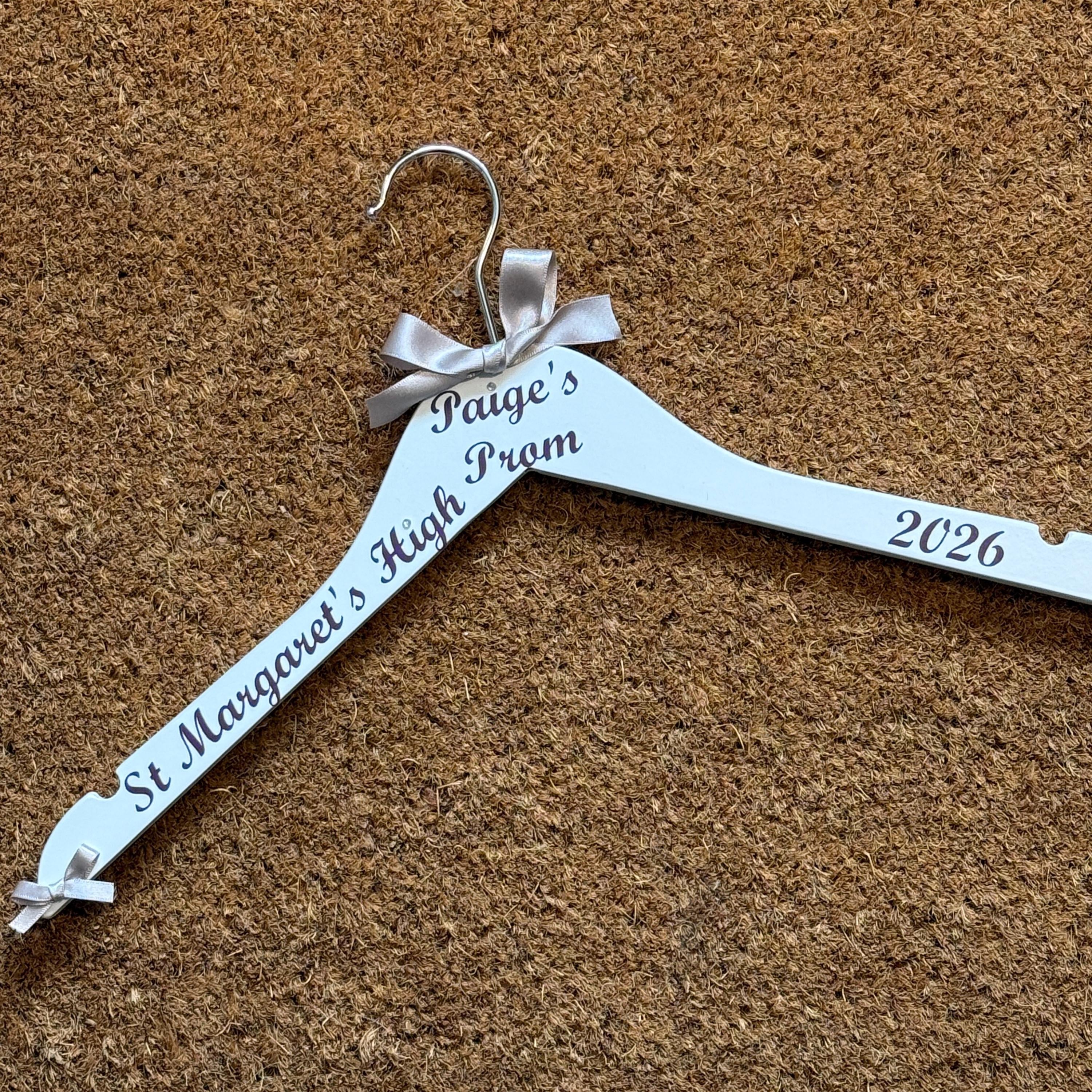 Prom Dress Hanger, Keepsake Photo Prop.Personalised with name, date and school.