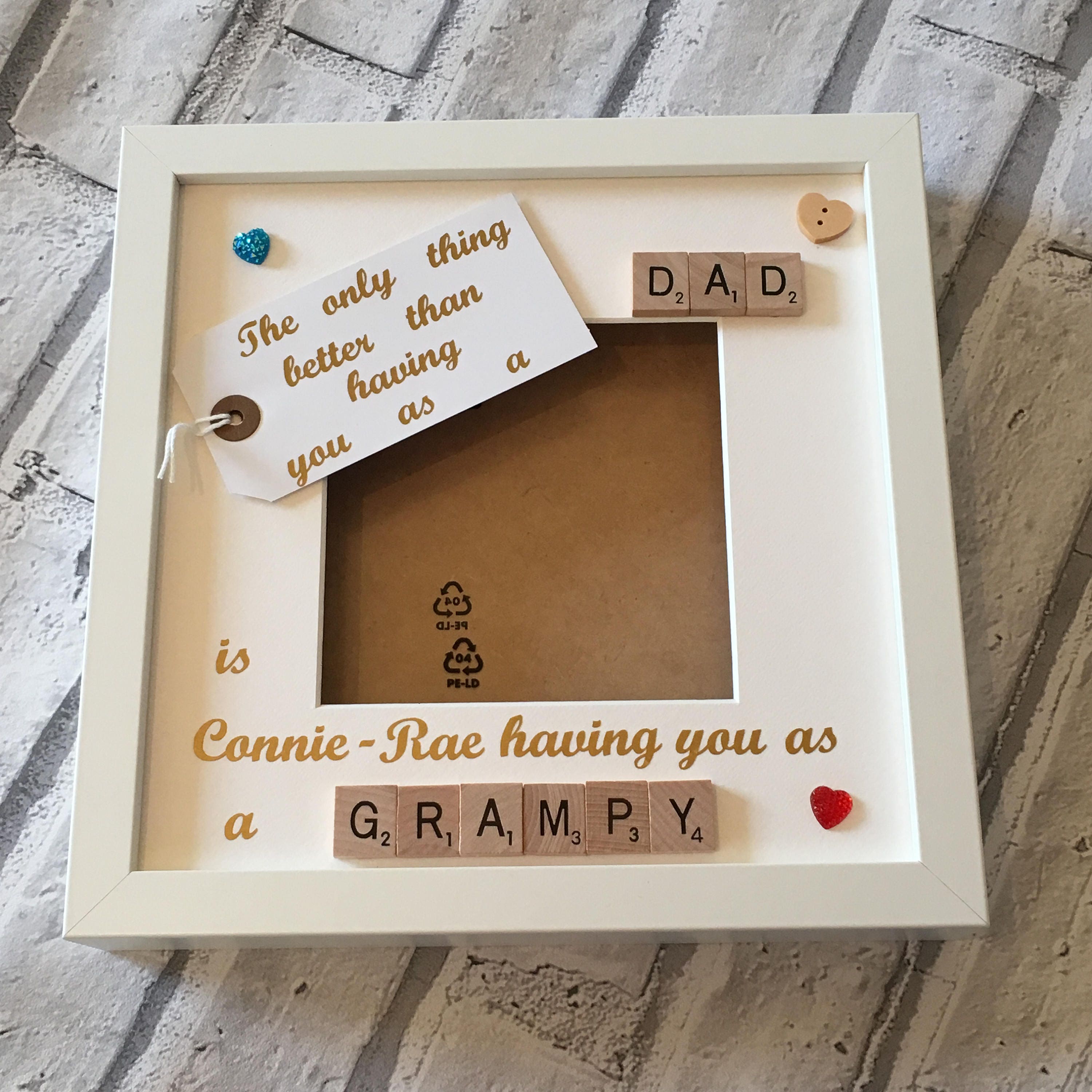 Dad to Grandad Personalised Letter Tile Photo Frame - Celebrating Dad and Grandad