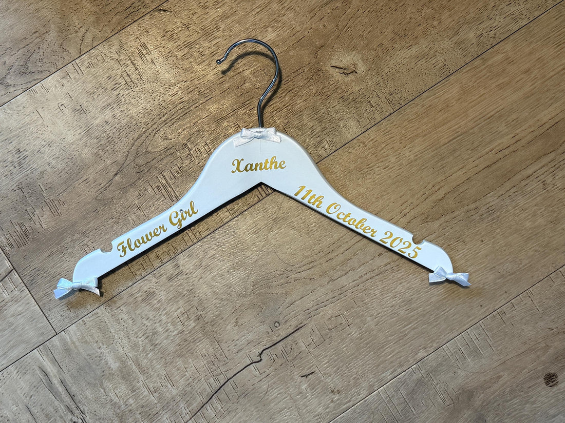 Flower Girl Hanger | Bridal Party Keepsake | Personalised with names, date etc.