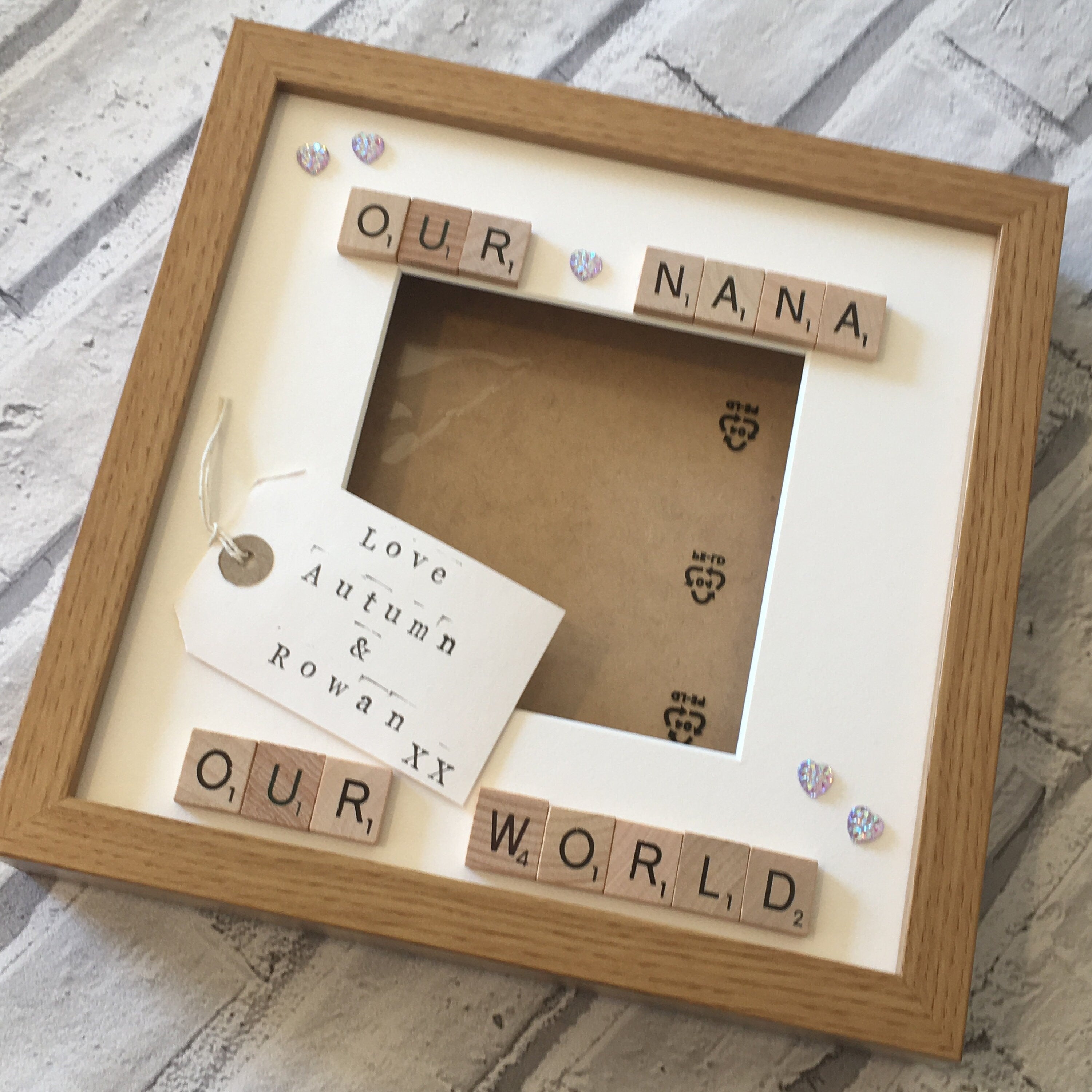 Our World, Nana, Grandma, Personalised Scrabble Art Photo Frame,
