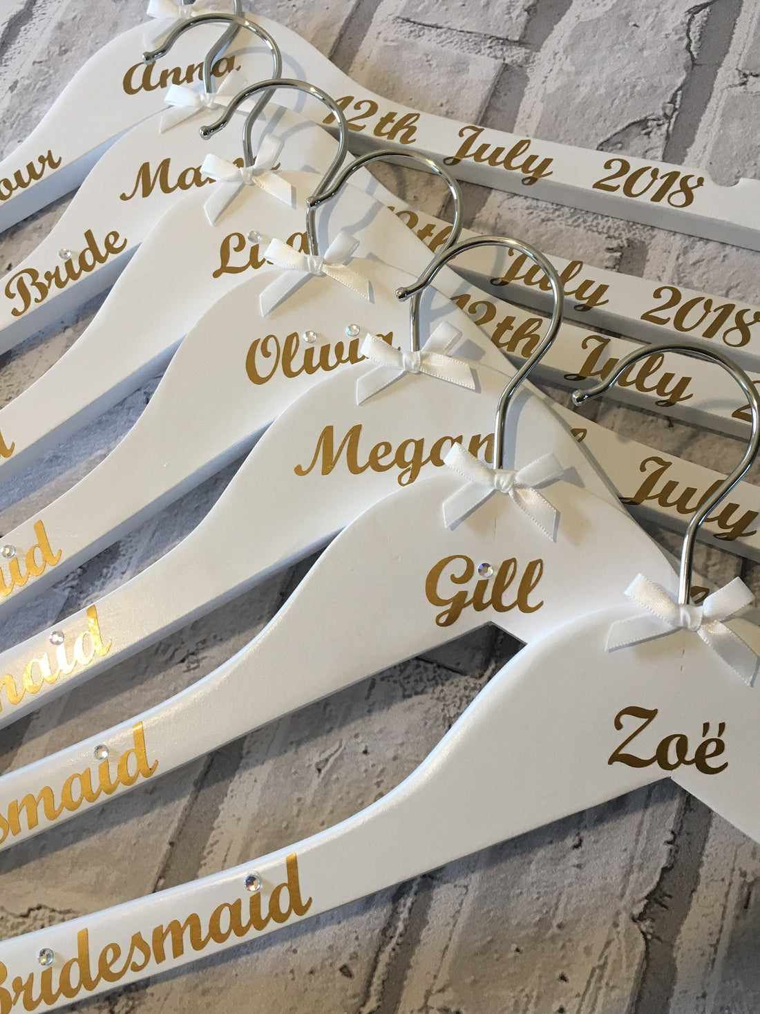Wedding Outfit Hangers - Personalised set of 6 - Name, Date and Role - Choice of Colours