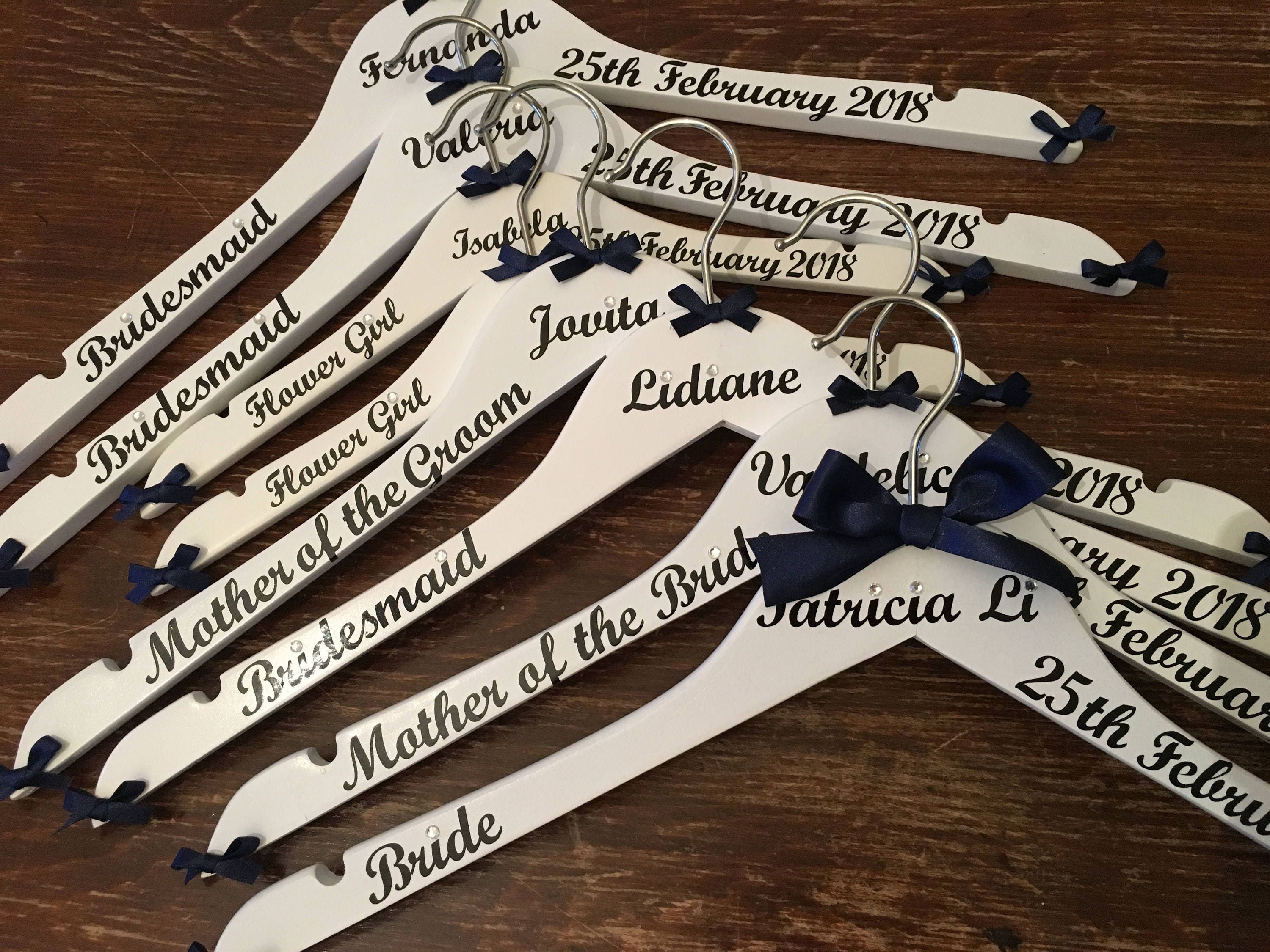 Wedding Outfit Hangers - Personalised set of 6 - Name, Date and Role - Choice of Colours