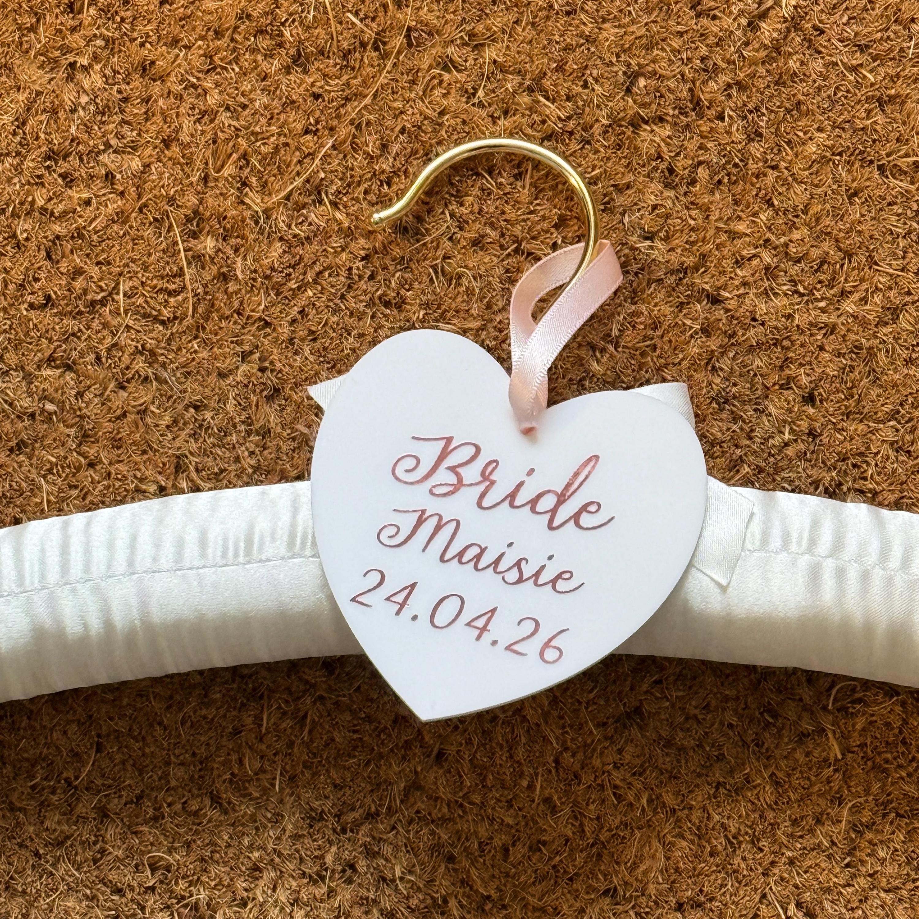Bridal Satin Wedding Dress Hanger | Personalised Heart | Wedding Keepsake Gift