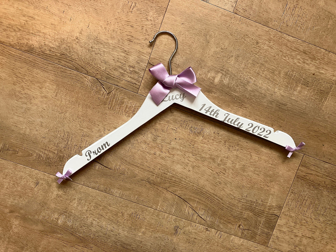 Prom Dress Hanger, Keepsake Photo Prop.Personalised with name, date and school.
