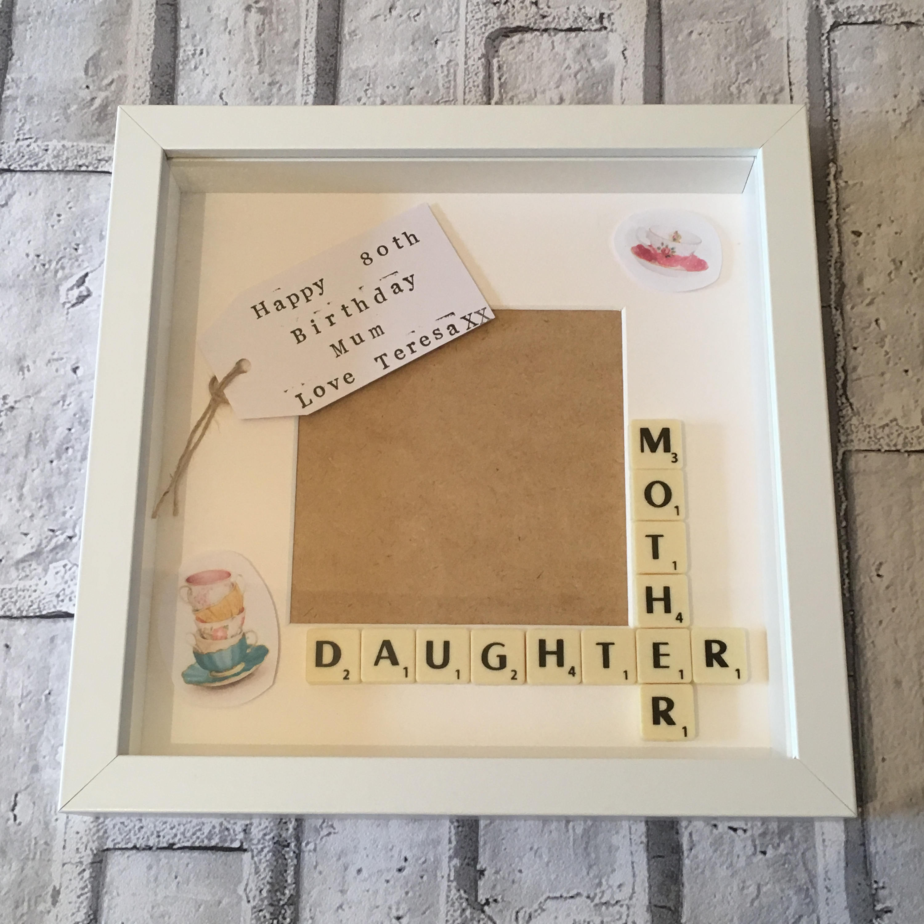 Mother Daughter Scrabble Art Frame, with personalised message. Photo Gift
