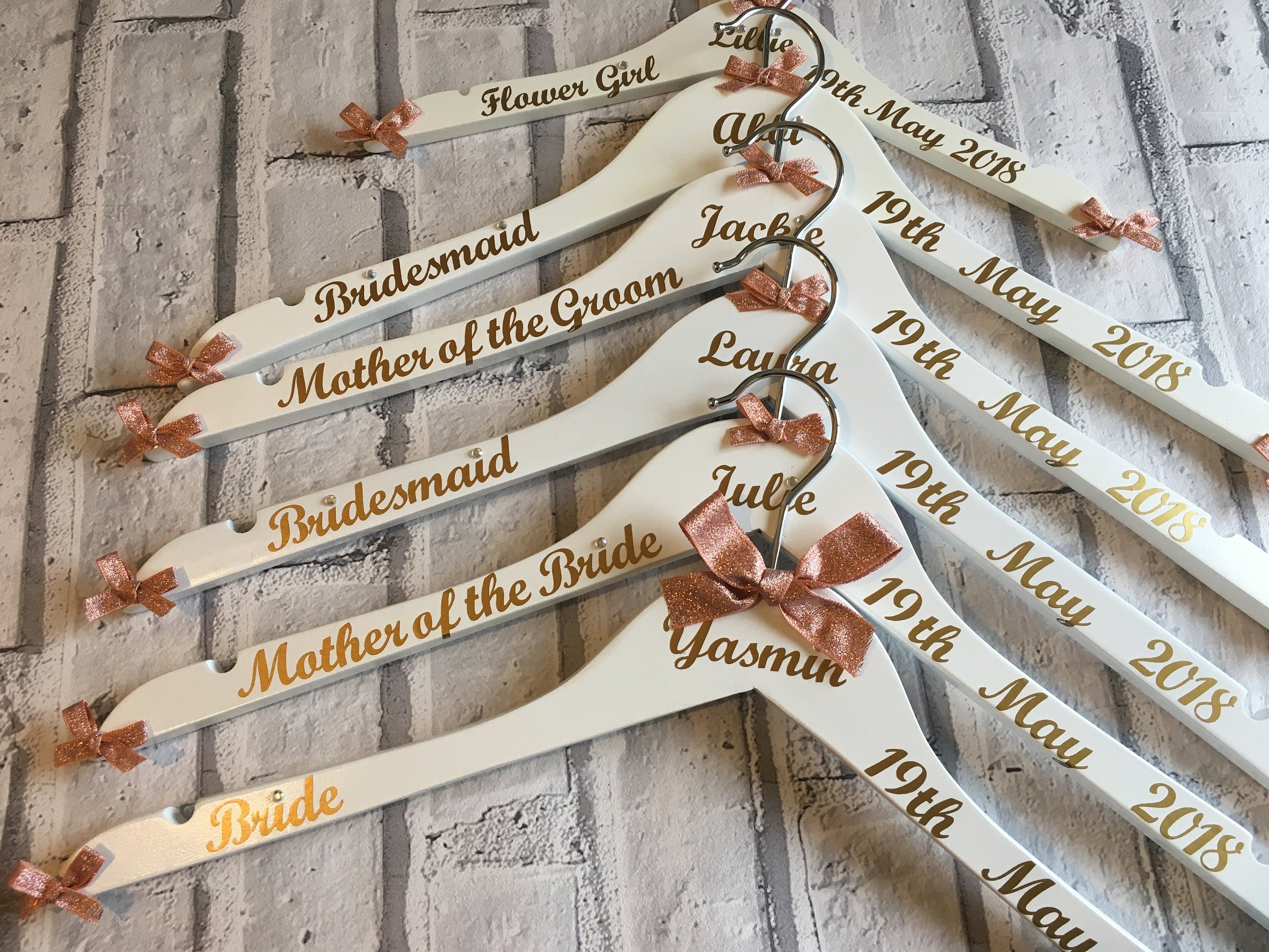 Wedding Outfit Hangers - Personalised Bridal Party Hangers set of 5 - Wedding Gown Hanger