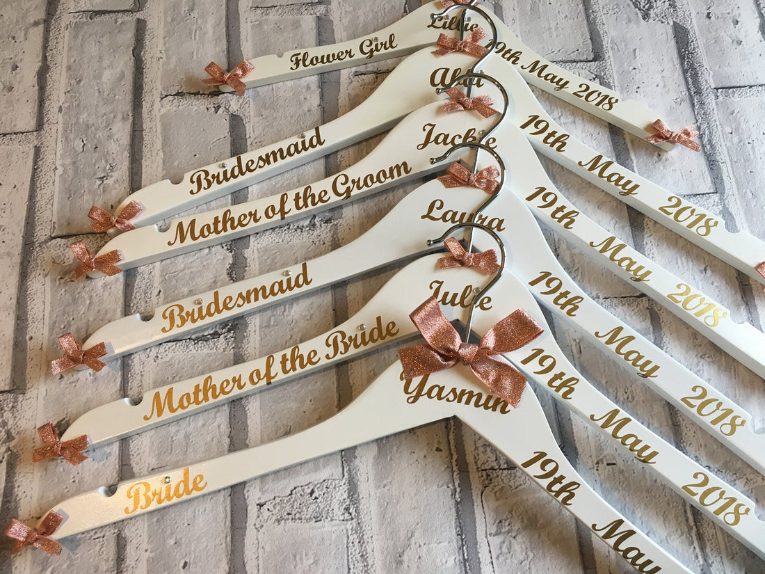 Wedding Outfit Hangers - Personalised Bridal Party Hangers set of 5 - Wedding Gown Hanger