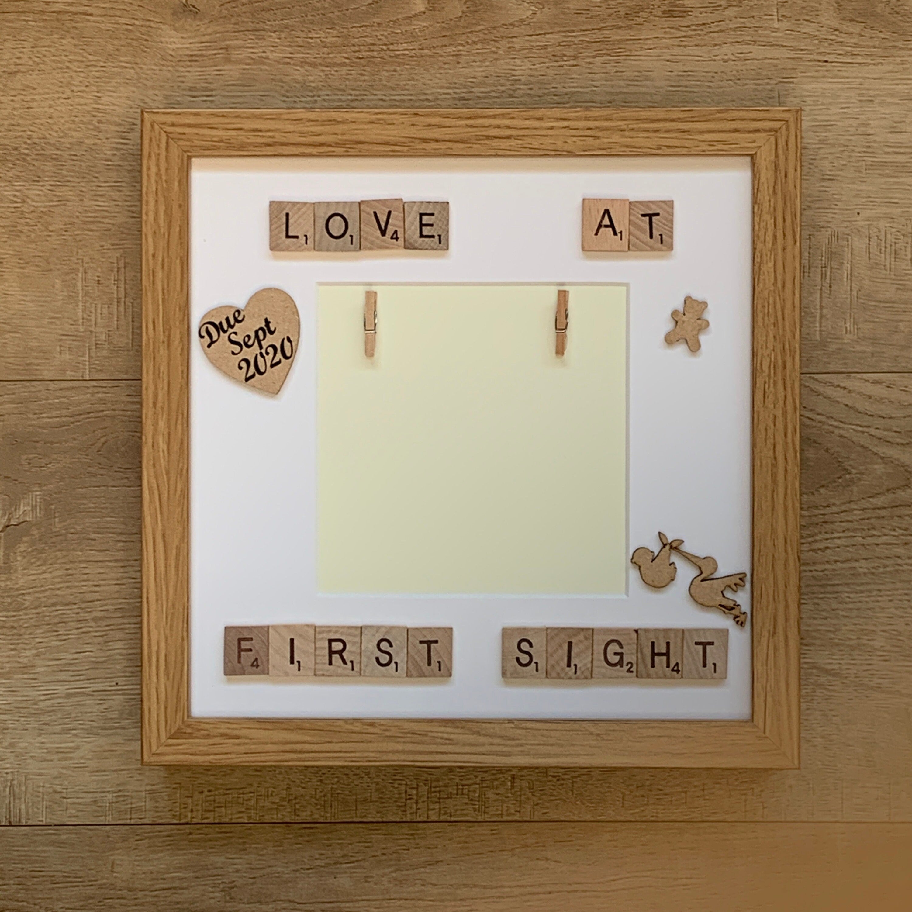 Love at First Sight Baby Scan Frame, Scrabble Art, Personalised Baby Gift