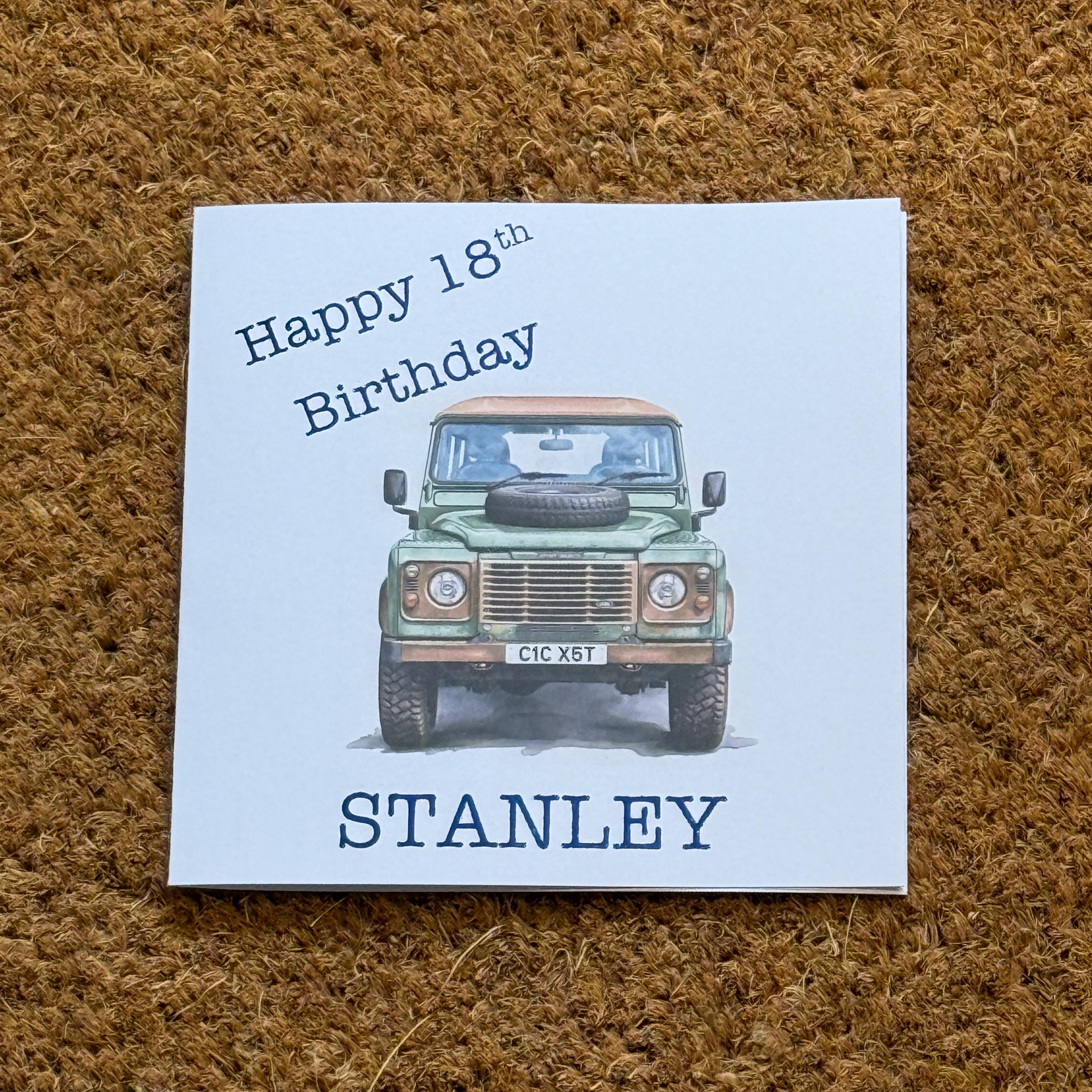 Land Rover Defender Birthday Card | Watercolour Style with Personalised Foil Details.
