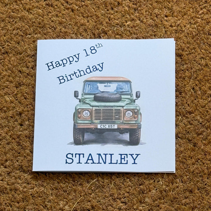 Land Rover Defender Birthday Card | Watercolour Style with Personalised Foil Details.