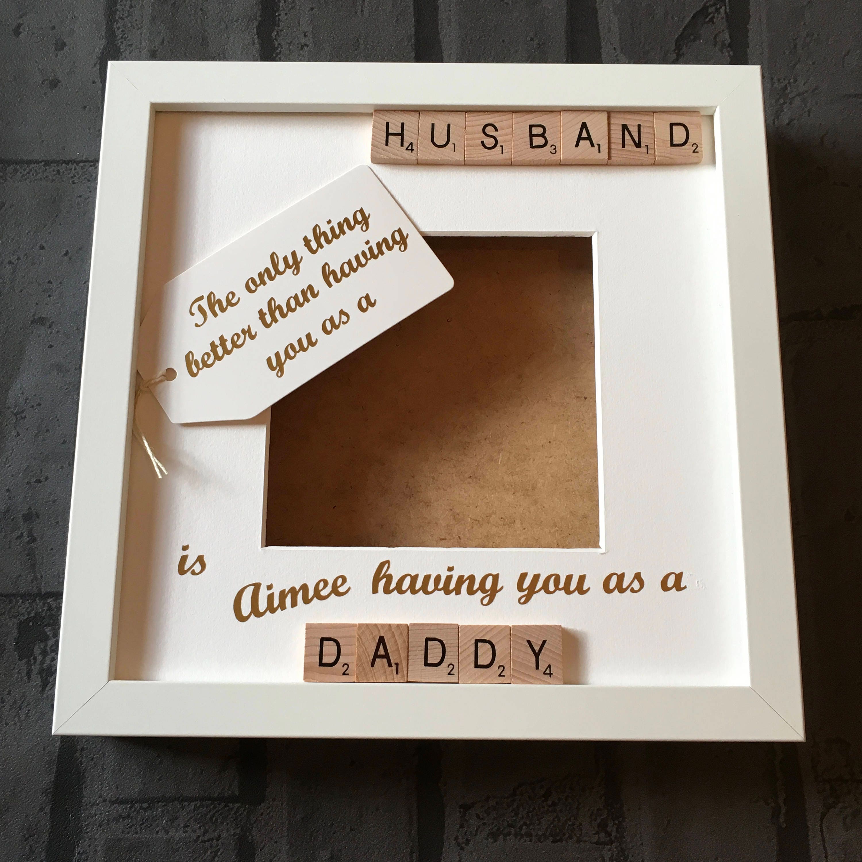 Husband to Daddy Letter Tile Box Photo Frame | Personalised with Names.